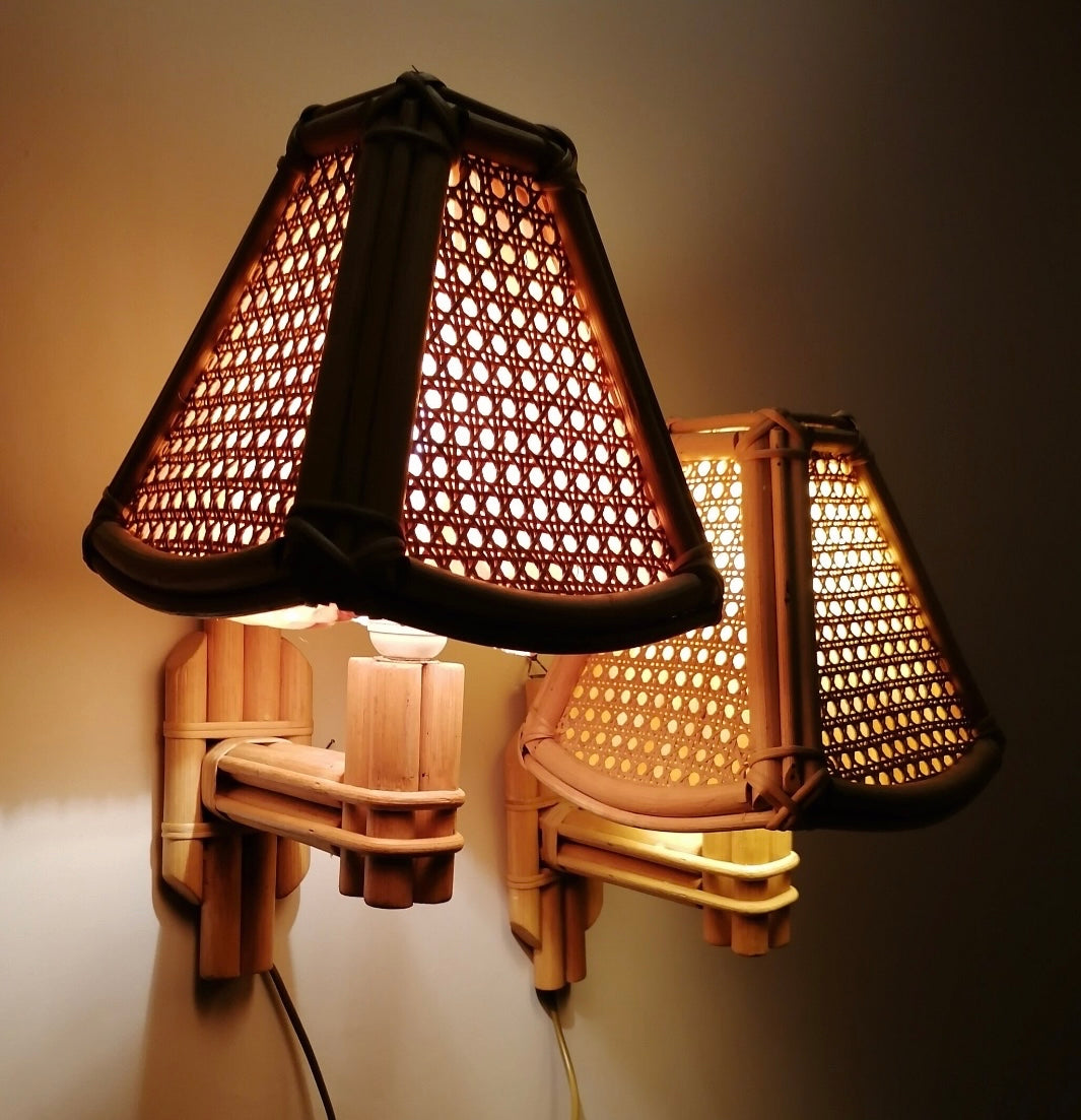 Large Pair of 1950’s Swedish Rattan Wall Lights
