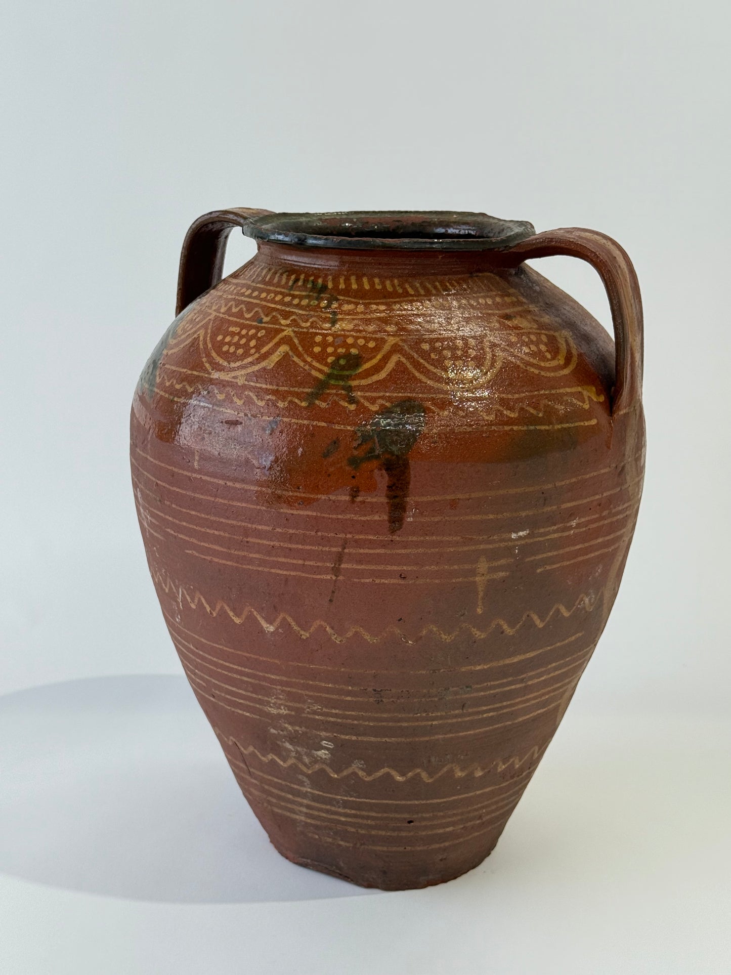 French Hand-painted Terracotta Vase