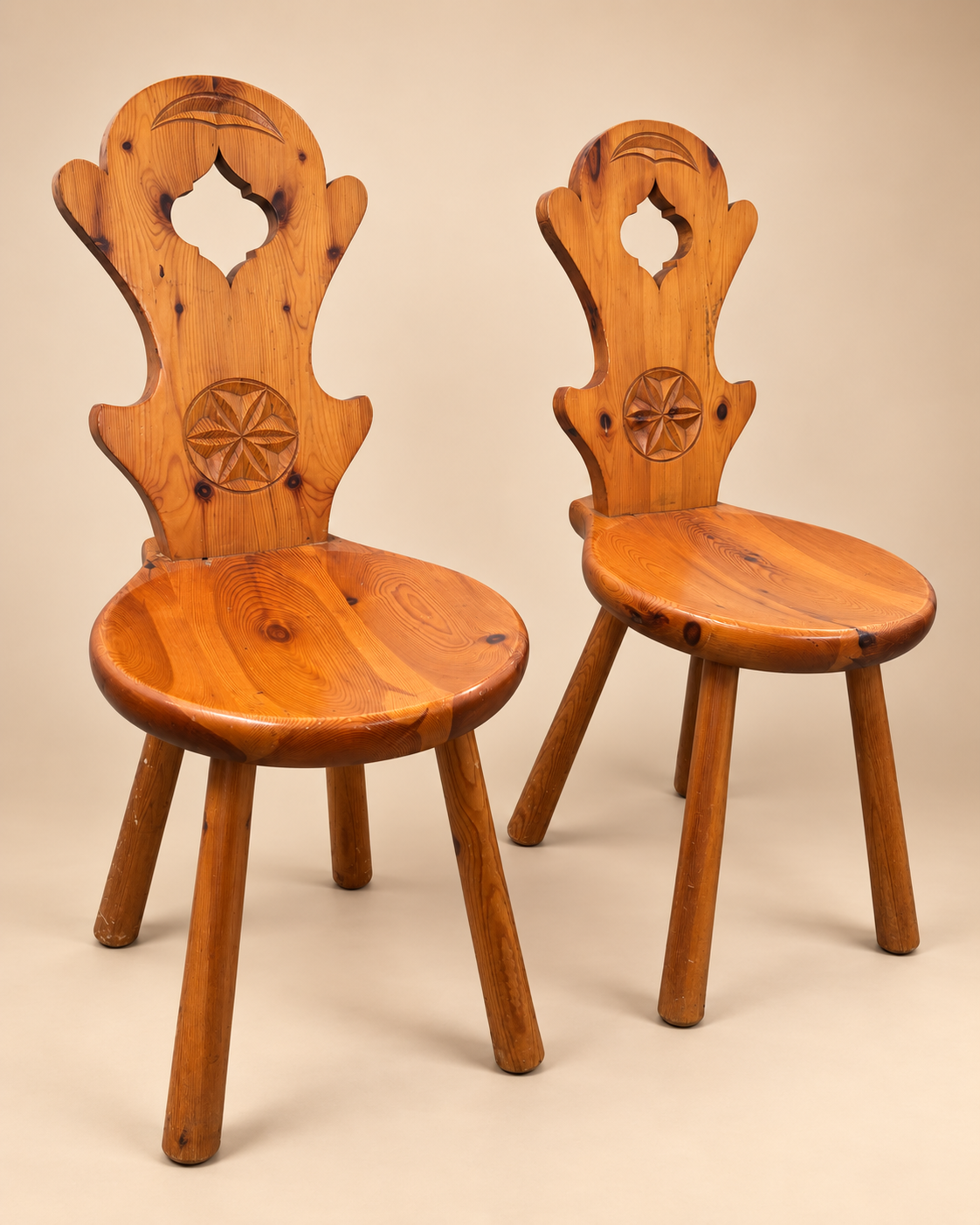 French Brutalist Timber Chair - Two Available