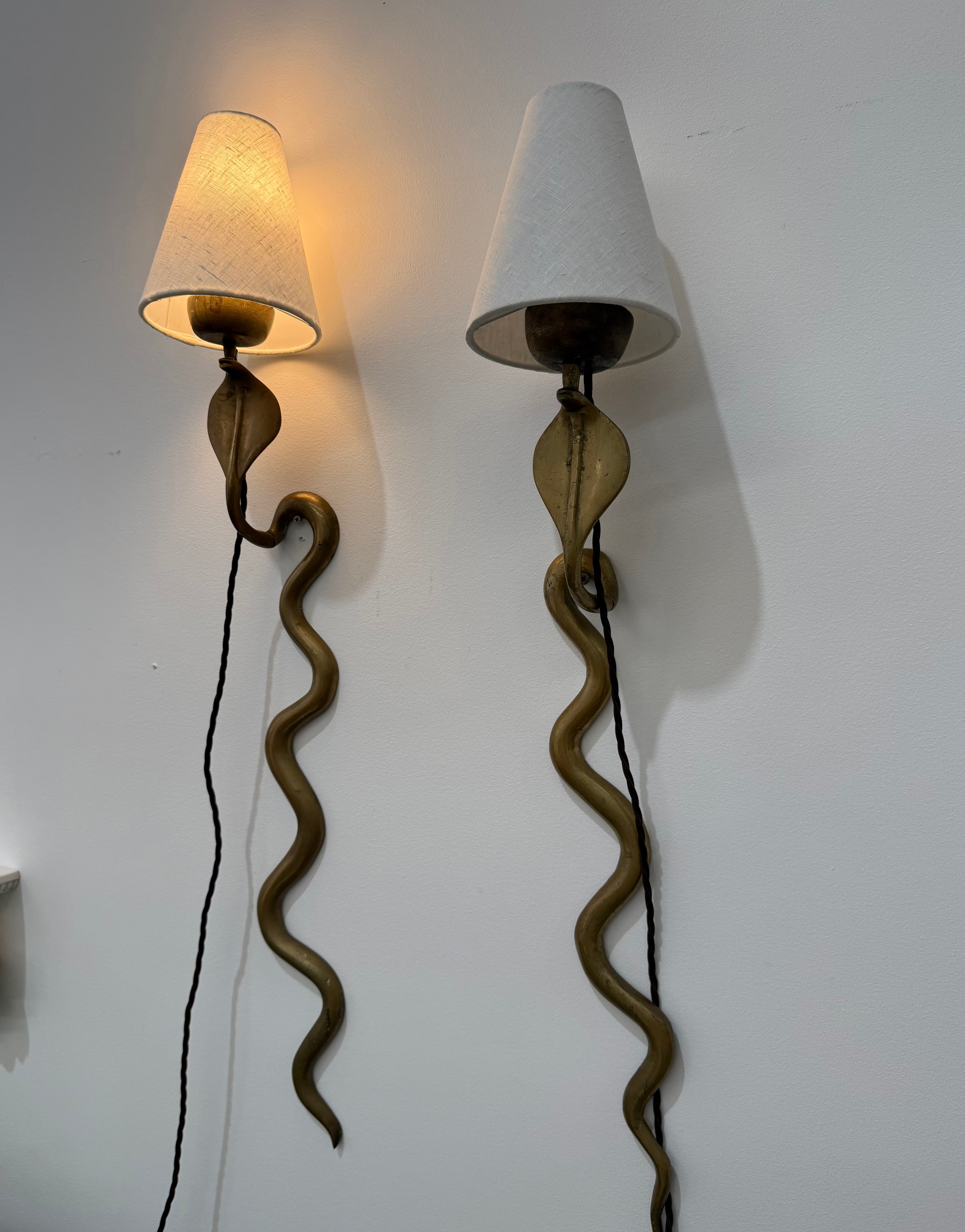 1960’s French Brass Cobra Candle Wall Light - Two Available