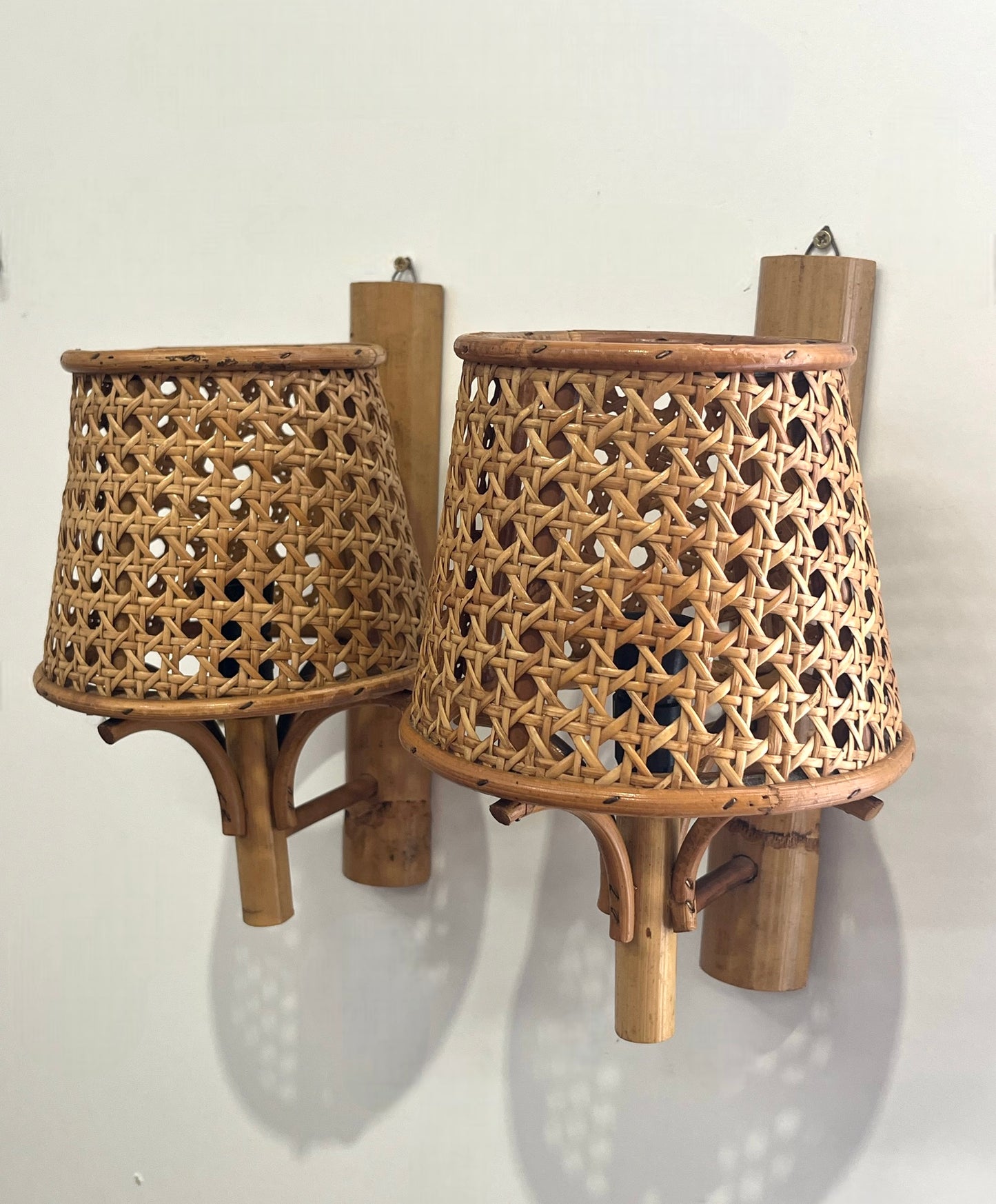 Pair of French Rattan Wall Lights