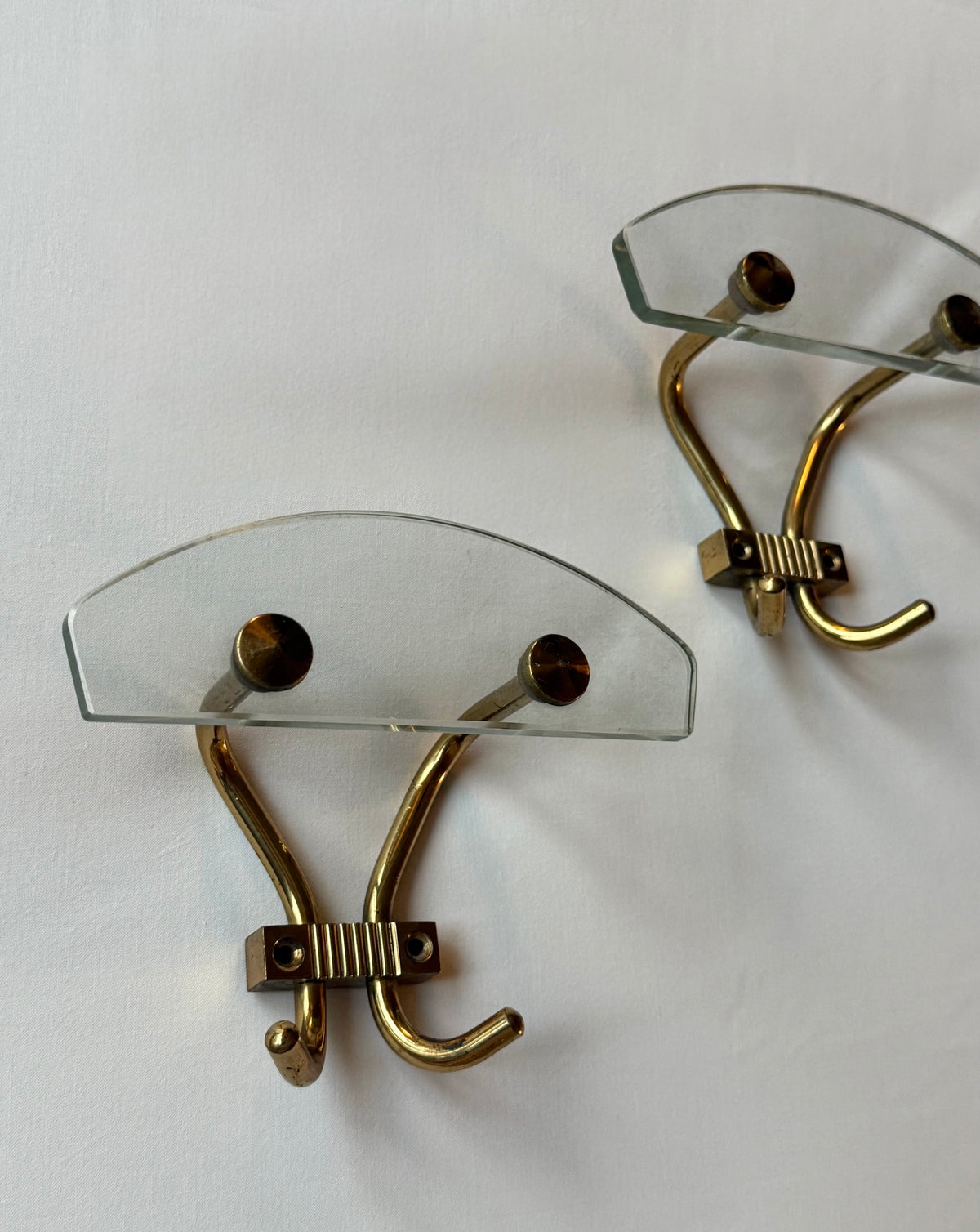 Italian Brass and Glass Coat Hook - Five Available