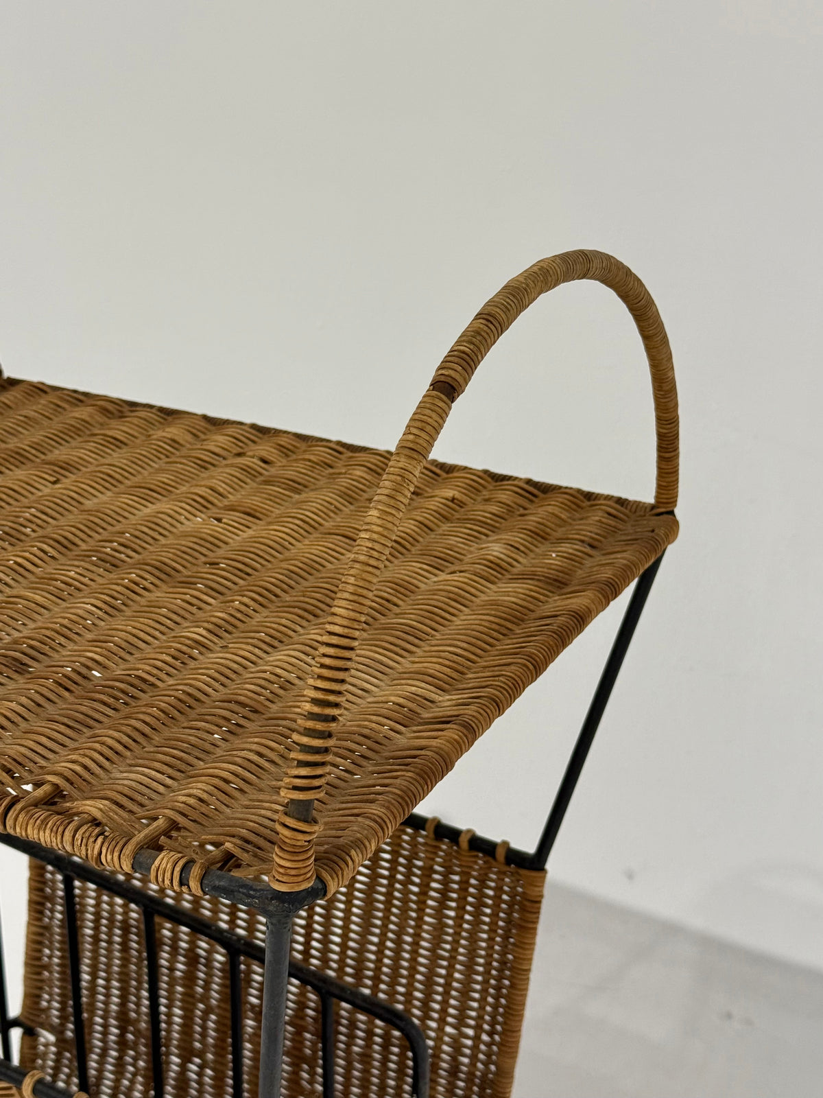 1950’s French Wicker Magazine Holder by Raoul Guys