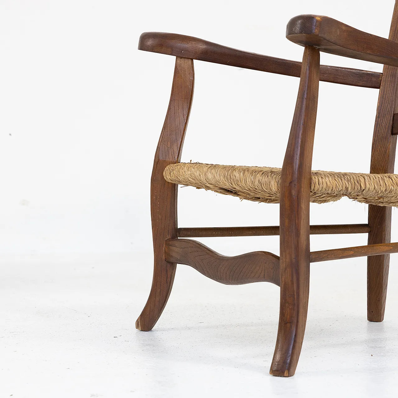 Vintage Italian Timber & Rush Armchair - Two Available