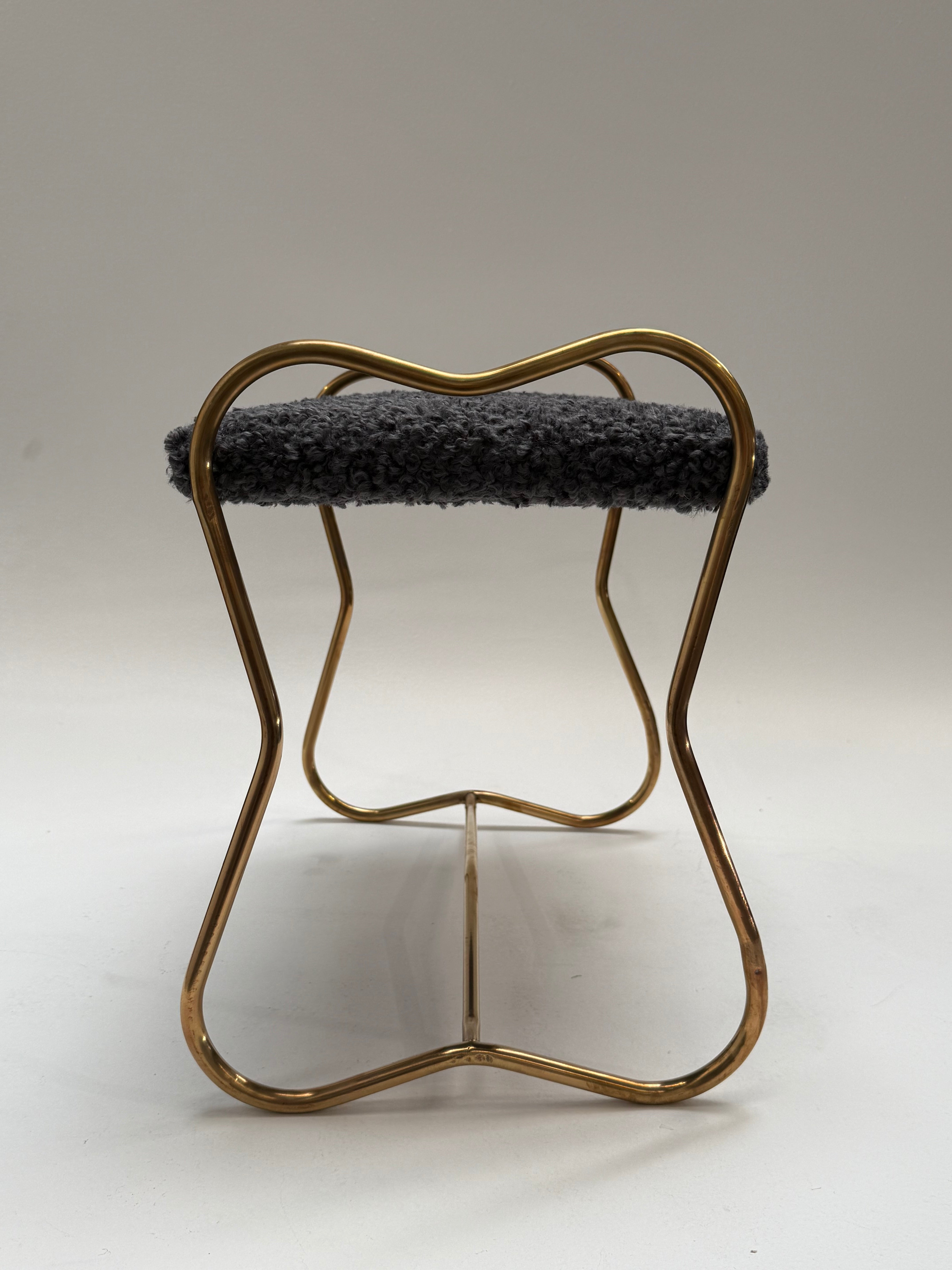 Italian Brass Upholstered Stool - Two Available