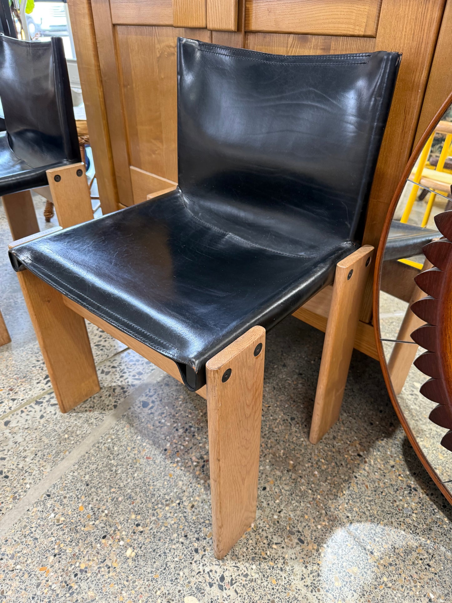 Afra & Tobia Scarpa Black Leather Monk Chair - Six Available