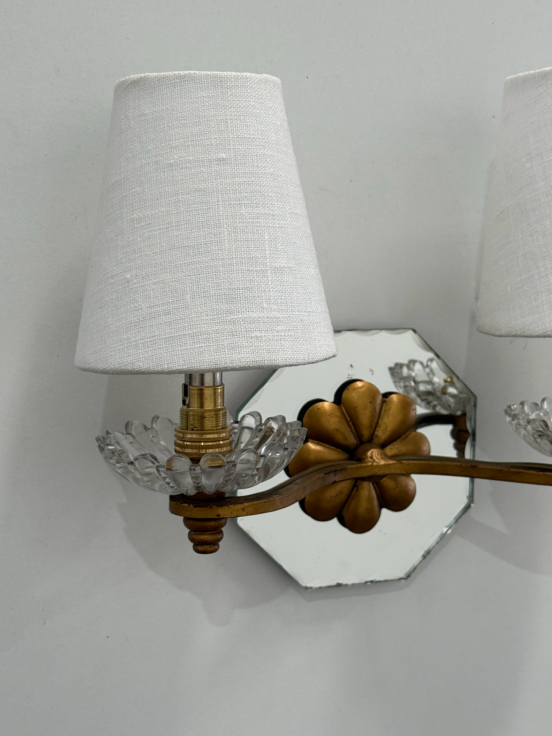 Pair of French Glass Mirrored Wall Lights