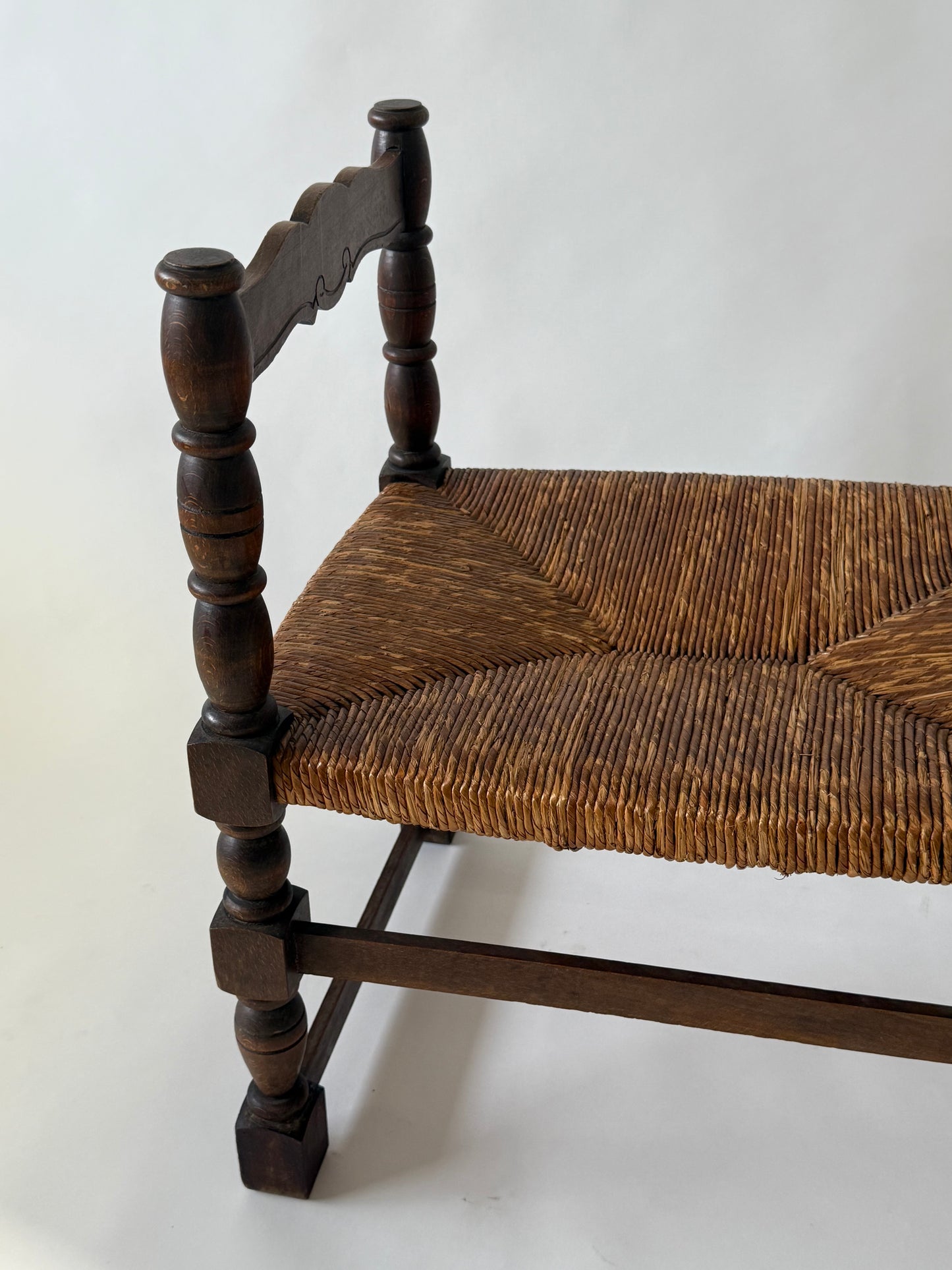 French Timber Bench with Rush Seat