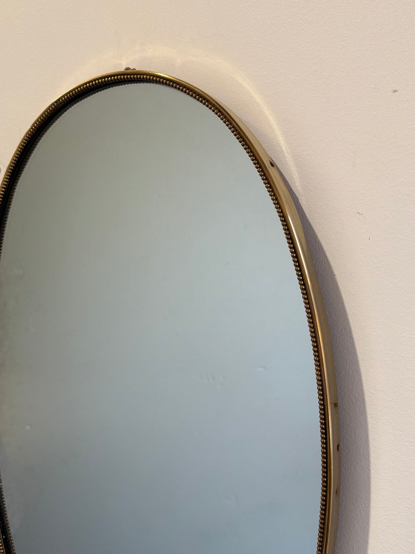 Vintage Italian Oval Brass Mirror with Beading