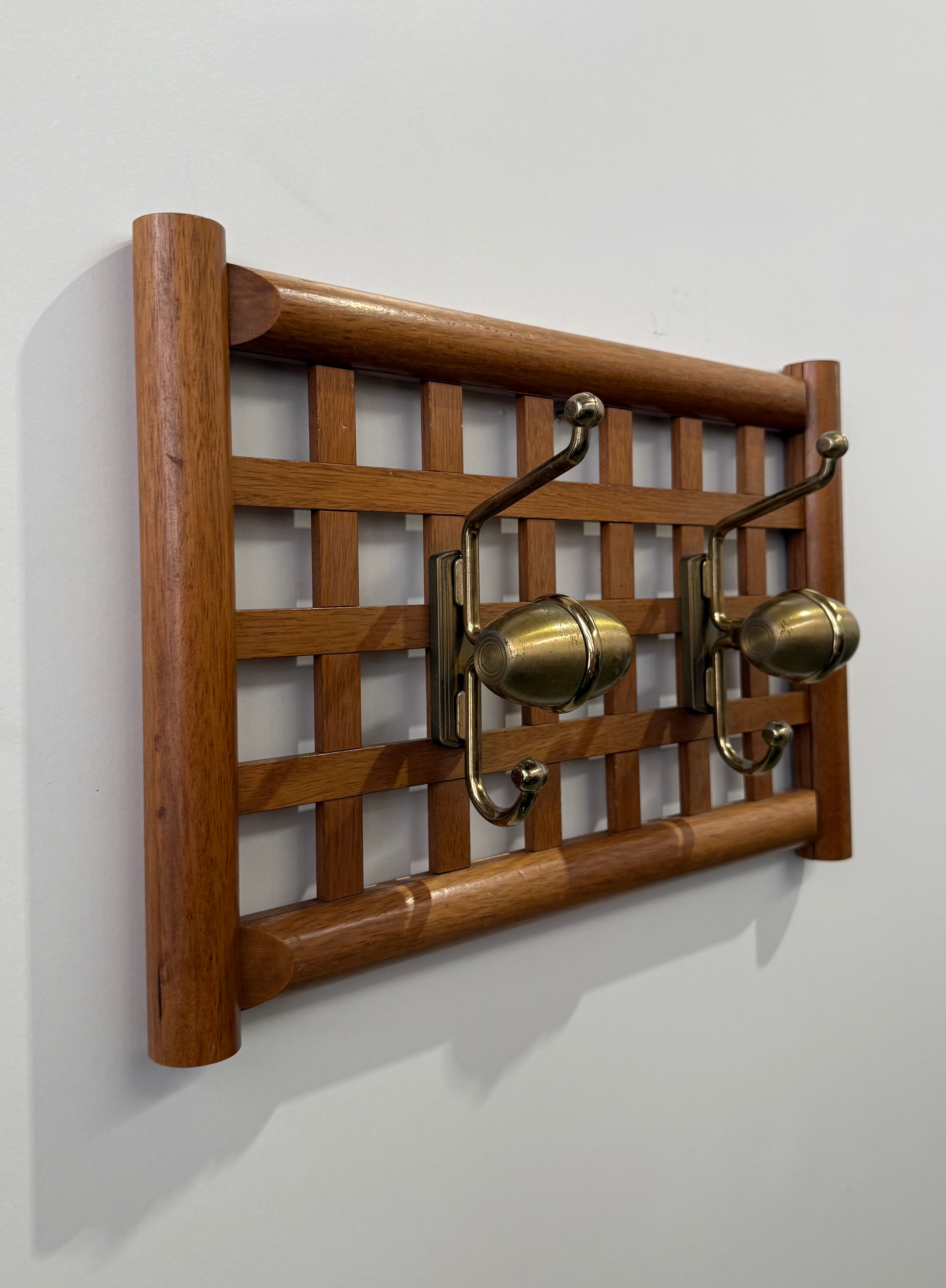 Vintage Timber & Brass Coat Rack