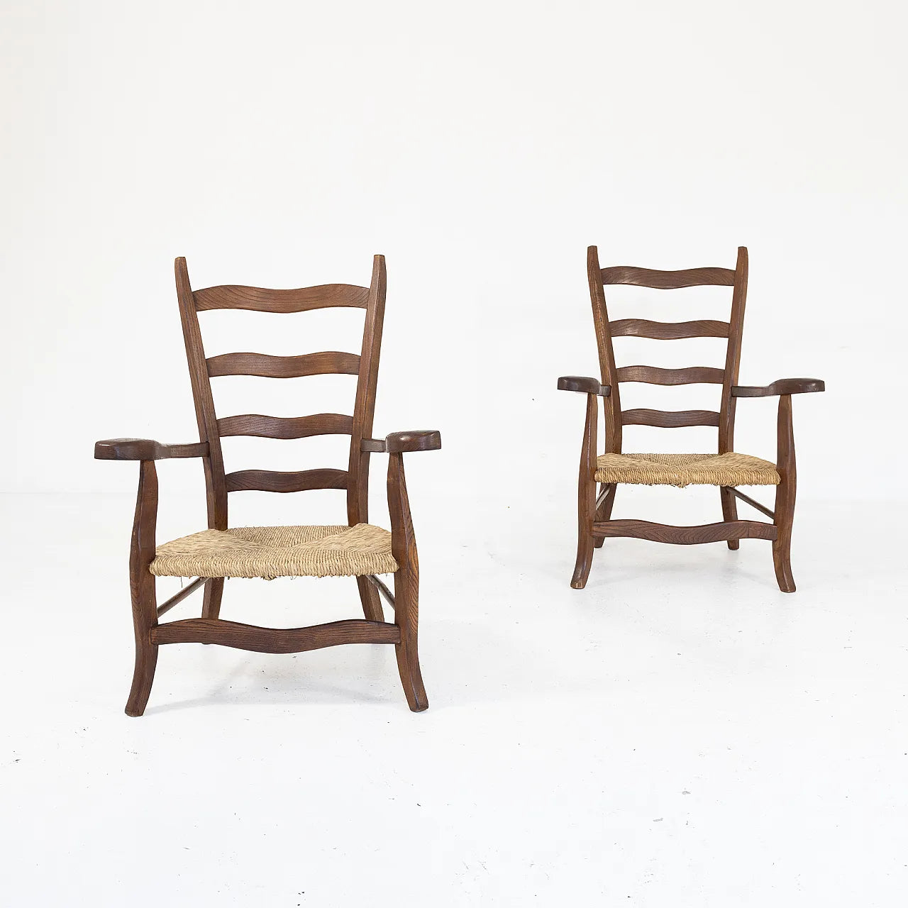 Vintage Italian Timber & Rush Armchair - Two Available