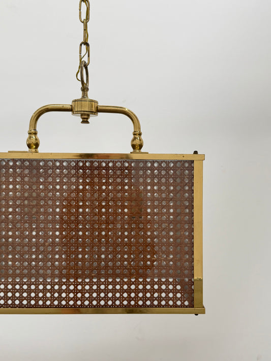 Vintage Italian Rattan & Glass Pendant Light, 1970s