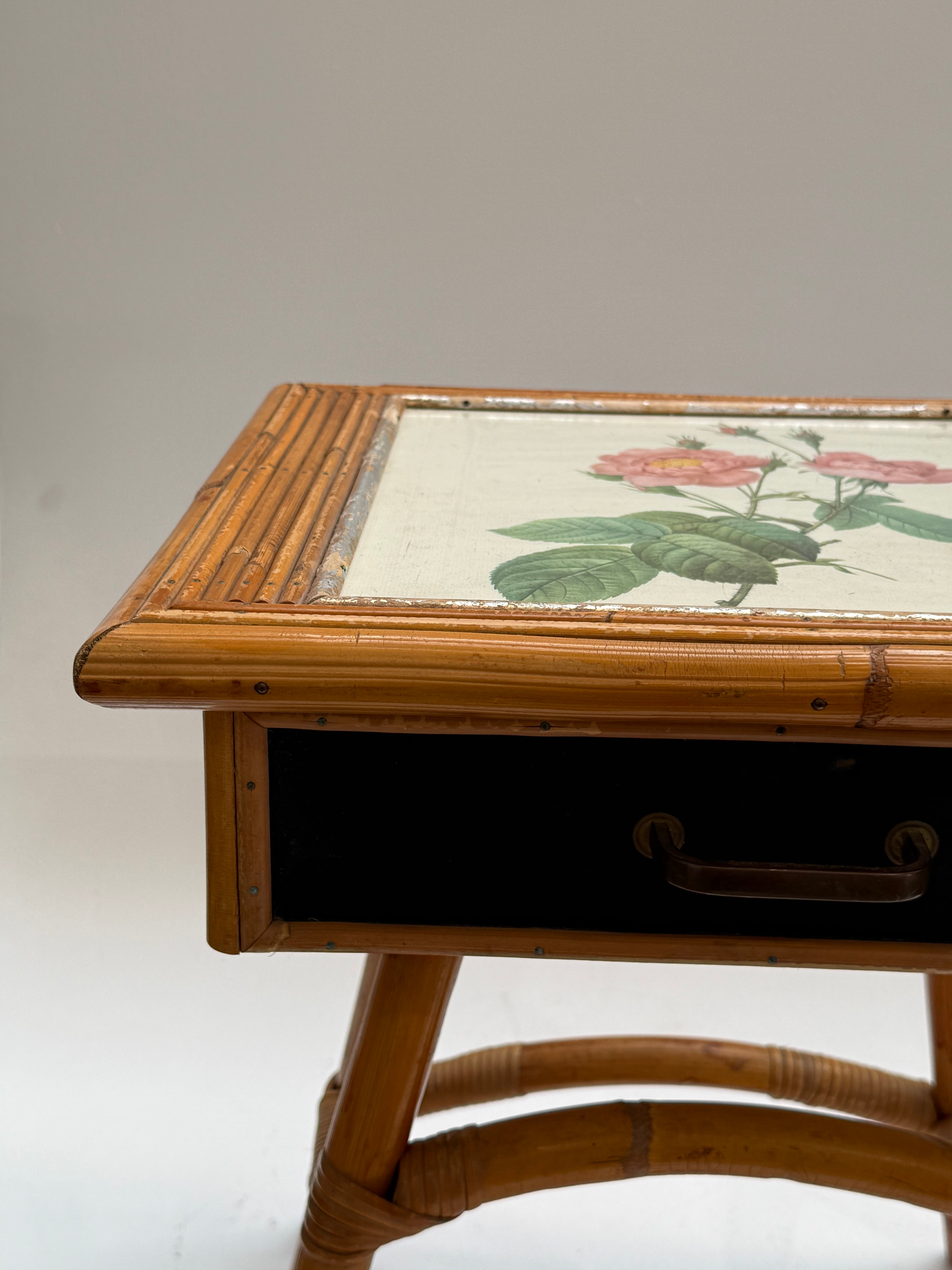 French Bamboo Bedside Table by Audoux Minet