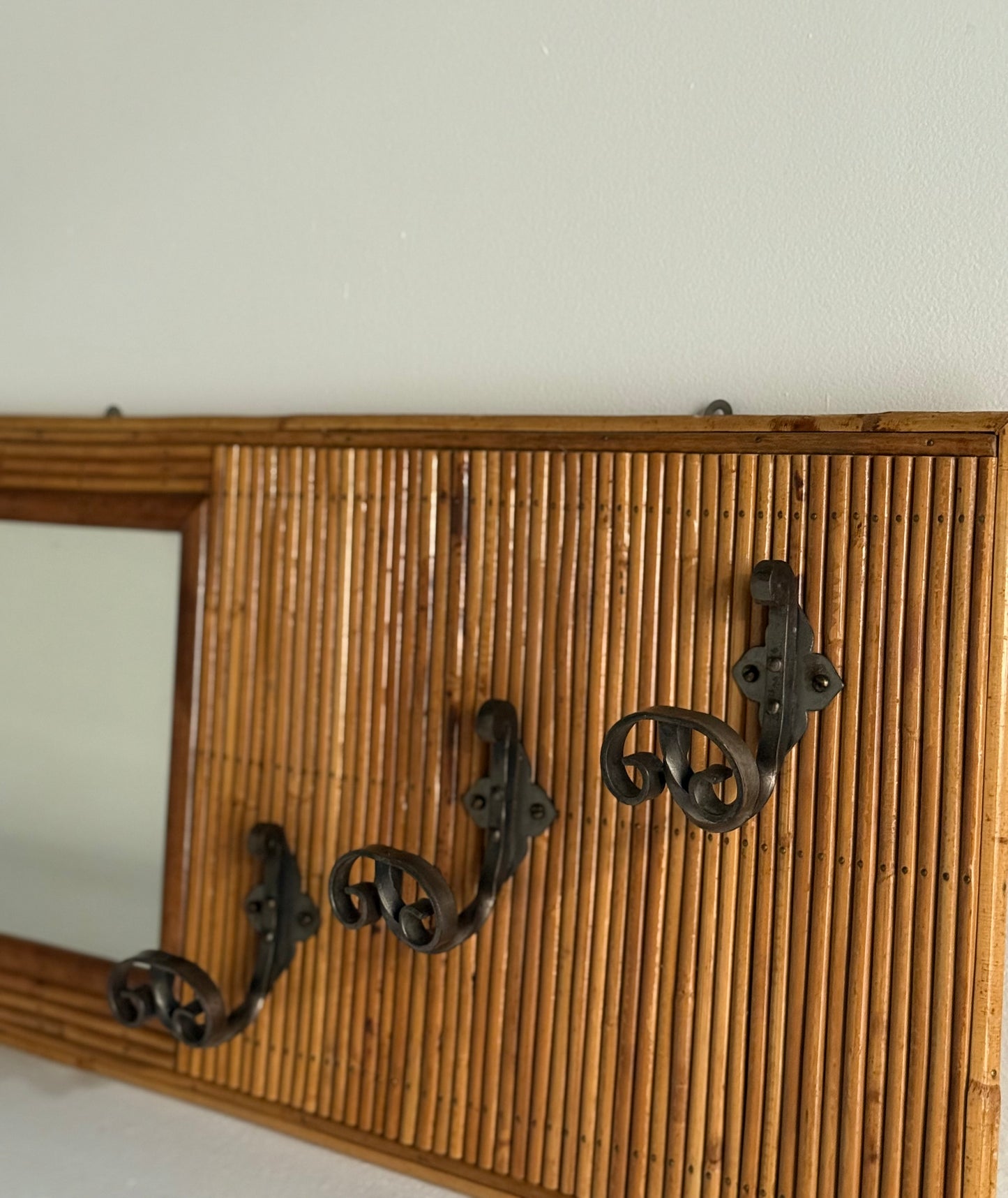 Vintage French Bamboo Mirrored Coat Rack