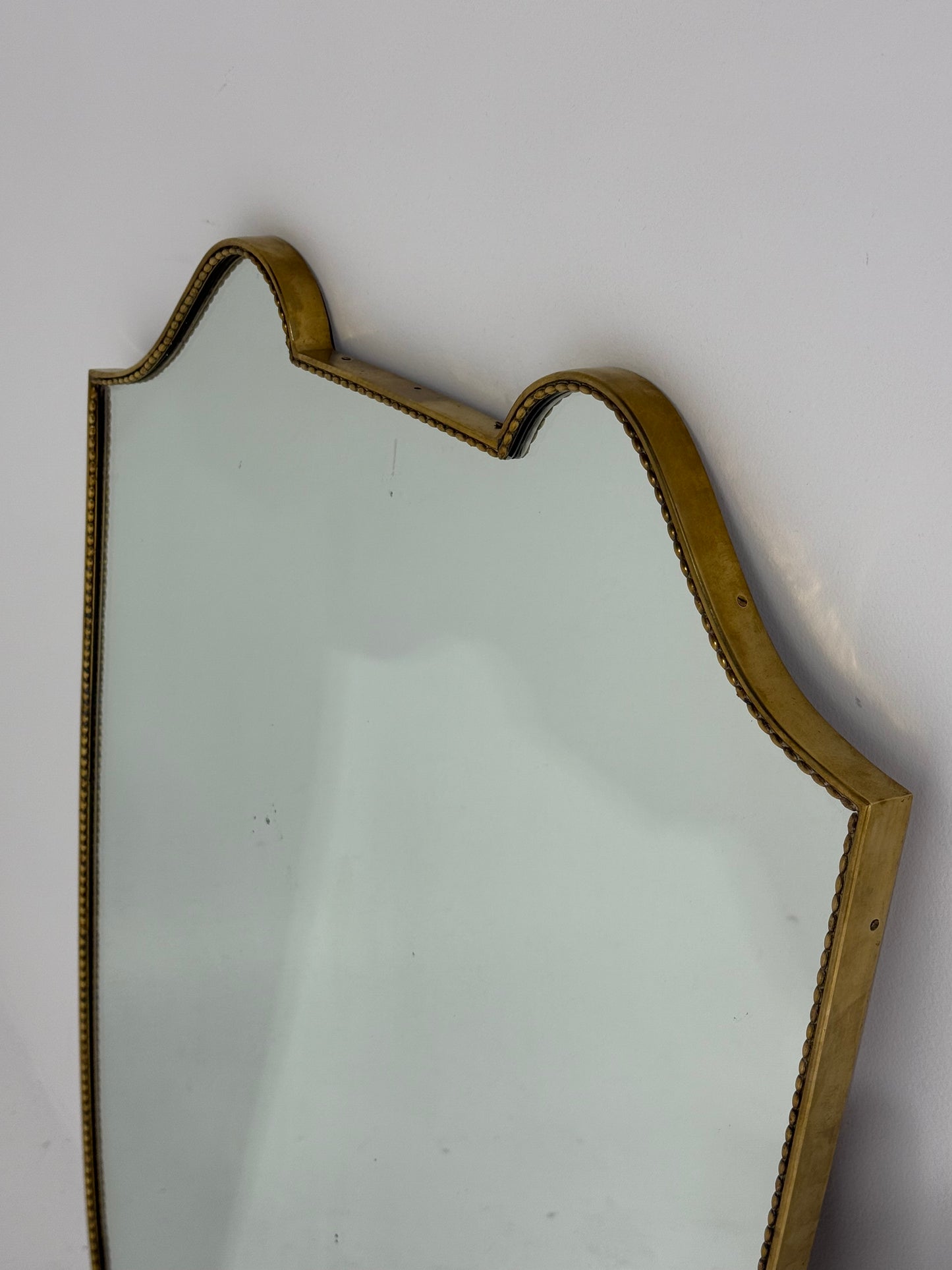 Large Vintage Italian Brass Shield Mirror.