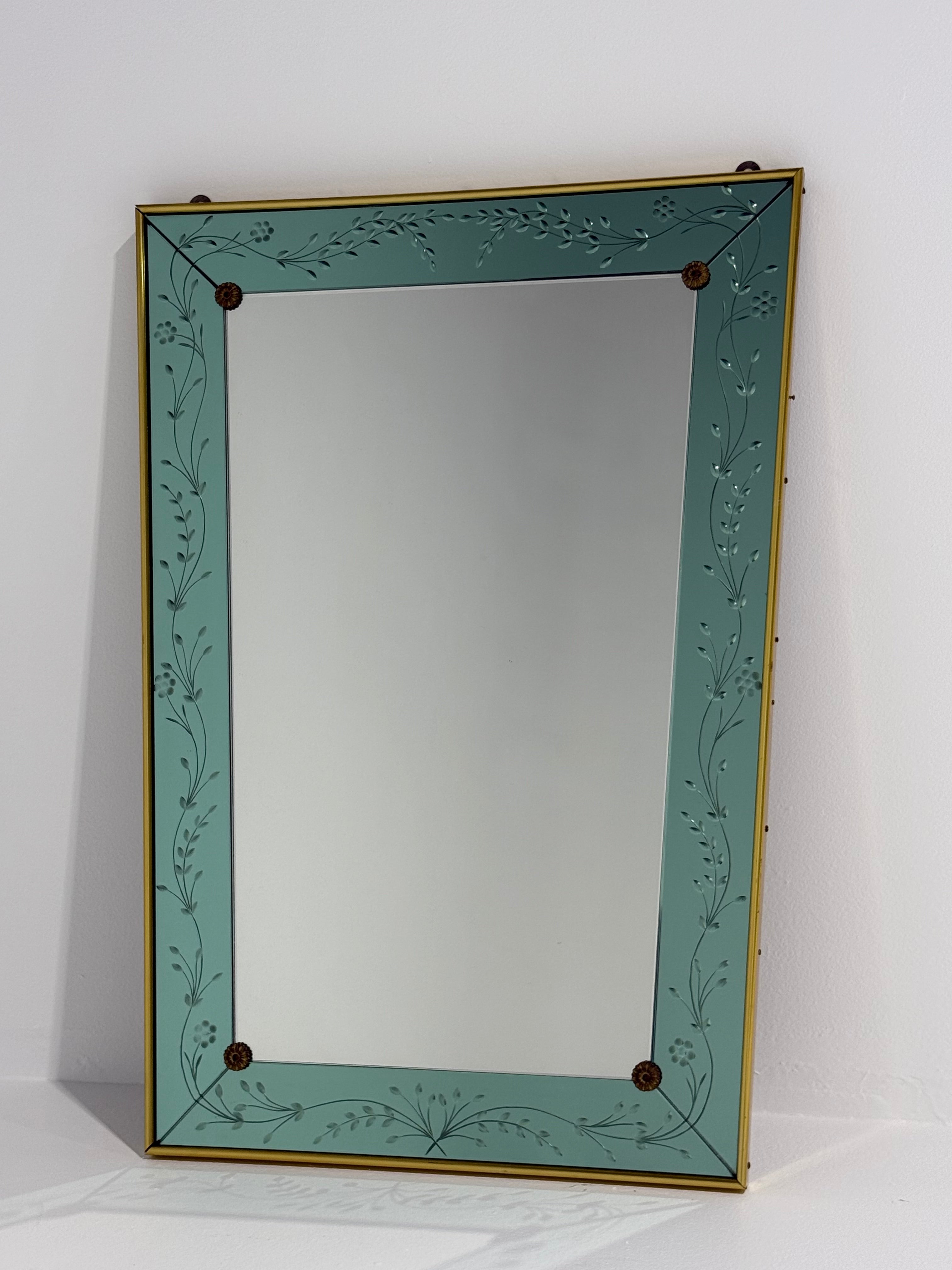 Italian Etched Glass Mirror by Cristal Arte