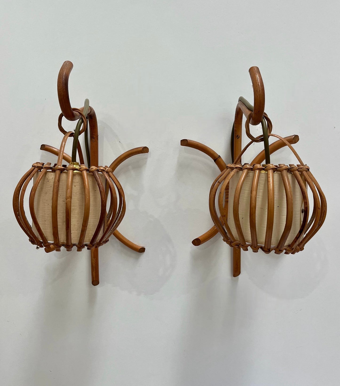 1970’s French Bamboo Wall Lights by Louis Sognot