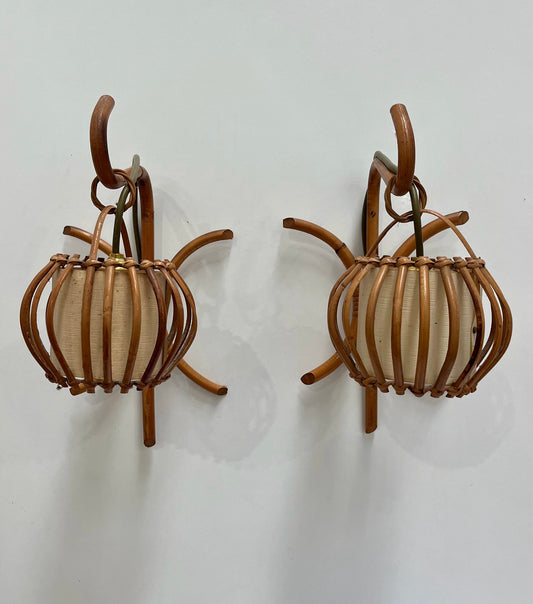 1970’s French Bamboo Wall Lights by Louis Sognot