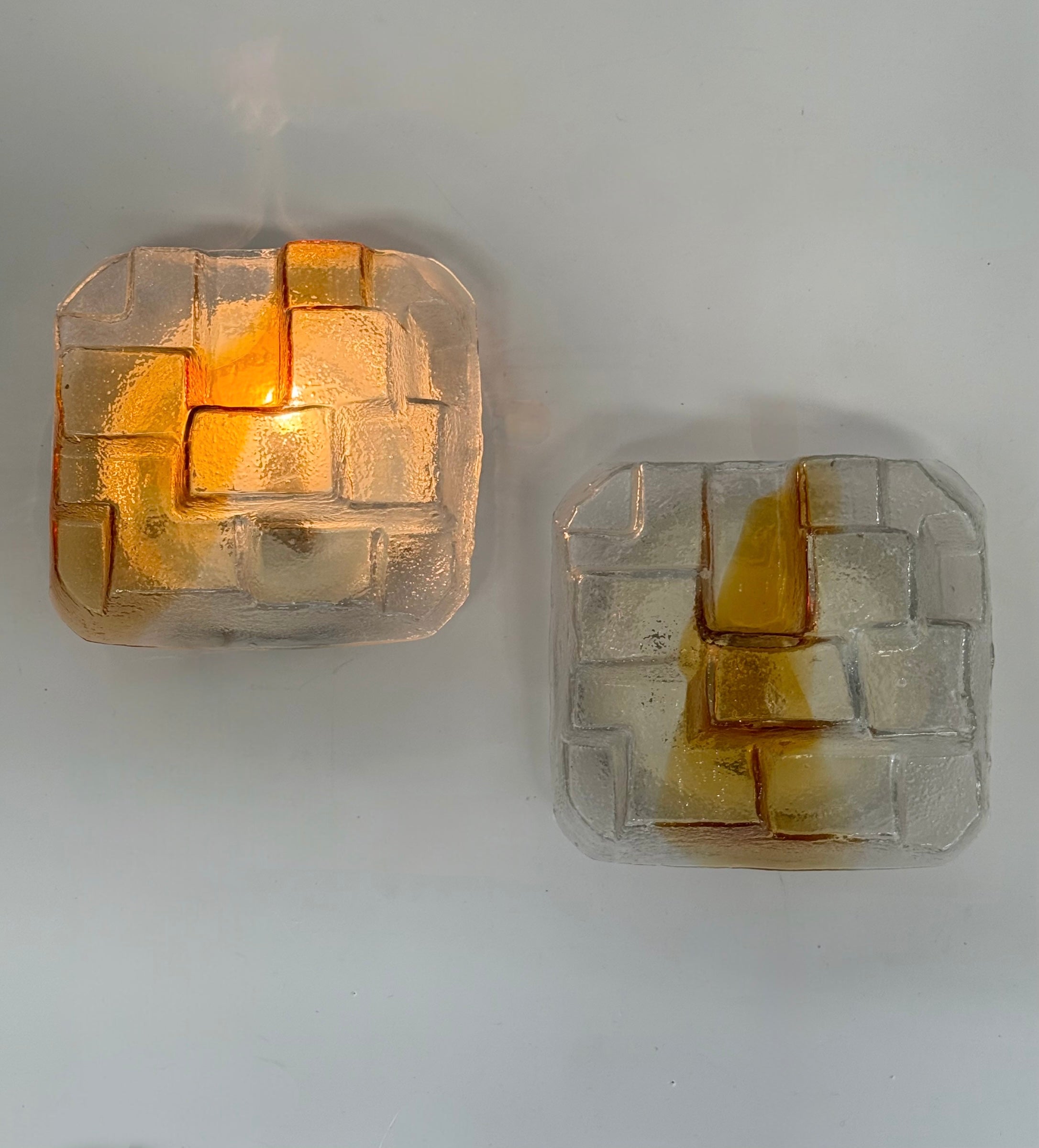 Pair of Italian Murano “Cubo” Wall Lights by Mazzega
