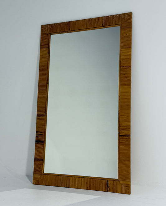 Full Length Vintage Pencil Reed Style Rattan Mirror