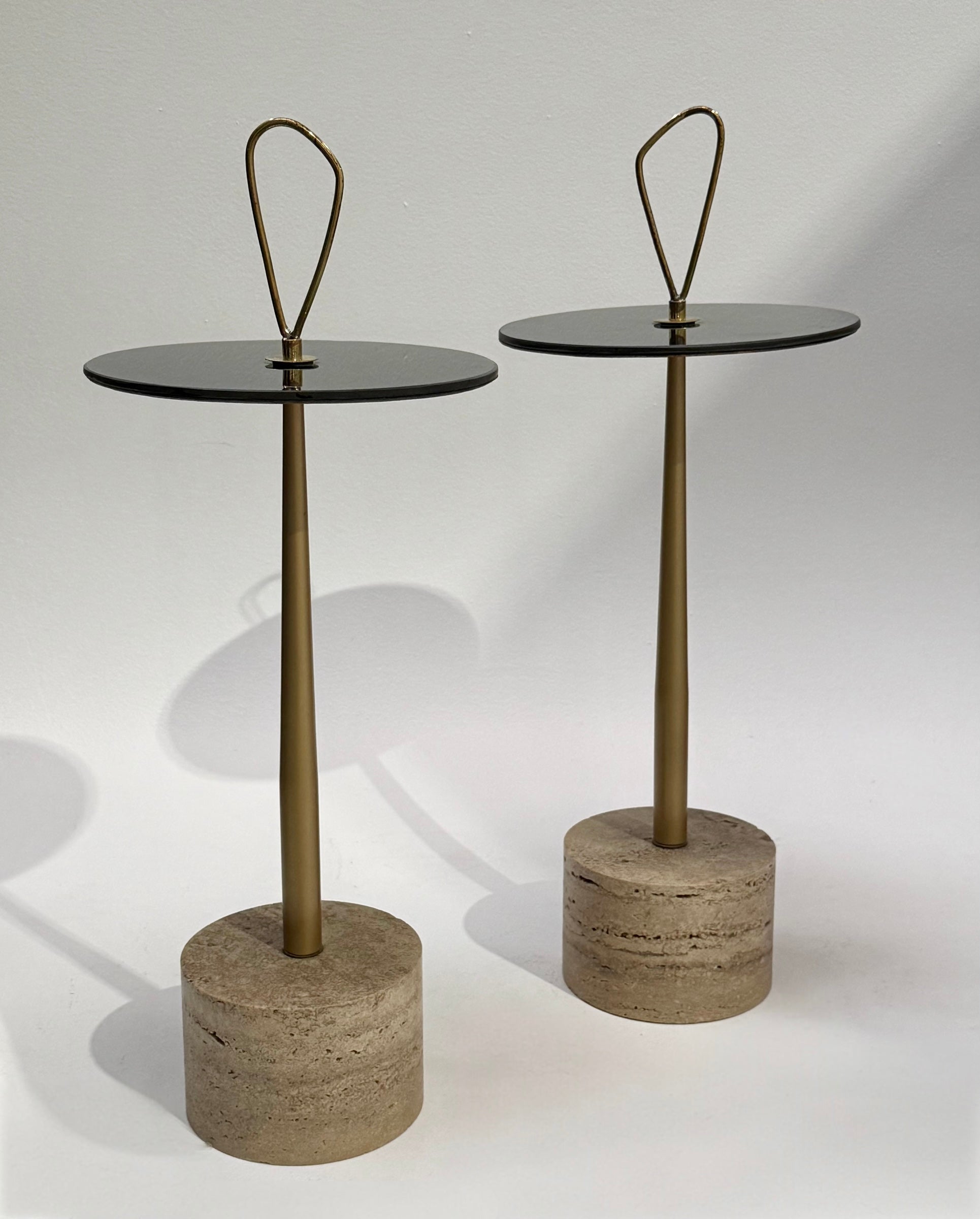 Vintage Travertine & Glass Side Table - Two Available