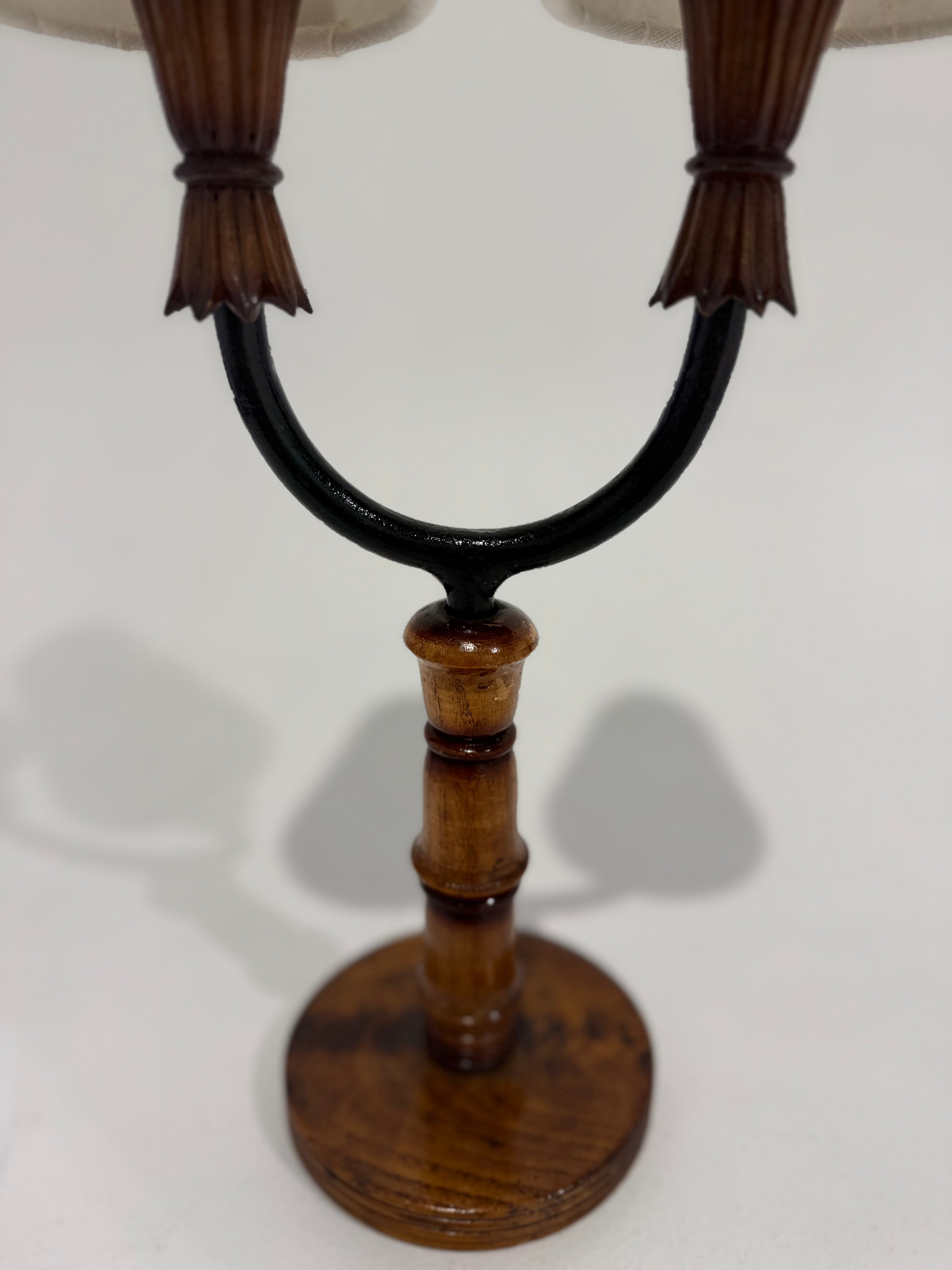 Vintage Italian Timber & Iron Lamp - Two Available