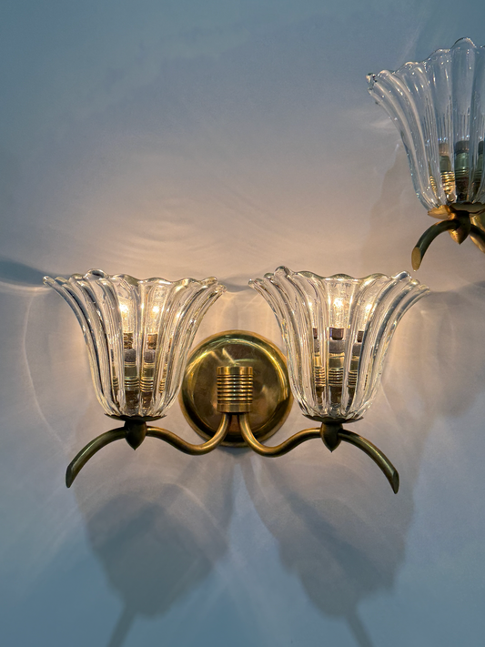 Double Bowl Murano Wall Light by Barovier - Two Available