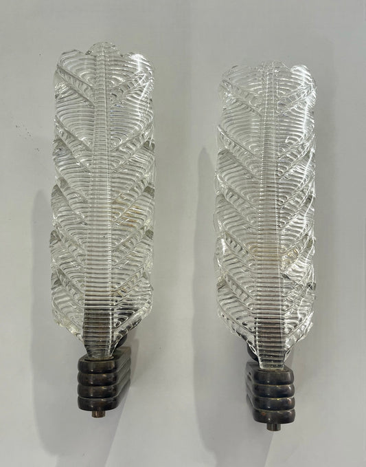 Pair of Murano Glass Leaf Wall Lights by Barovier