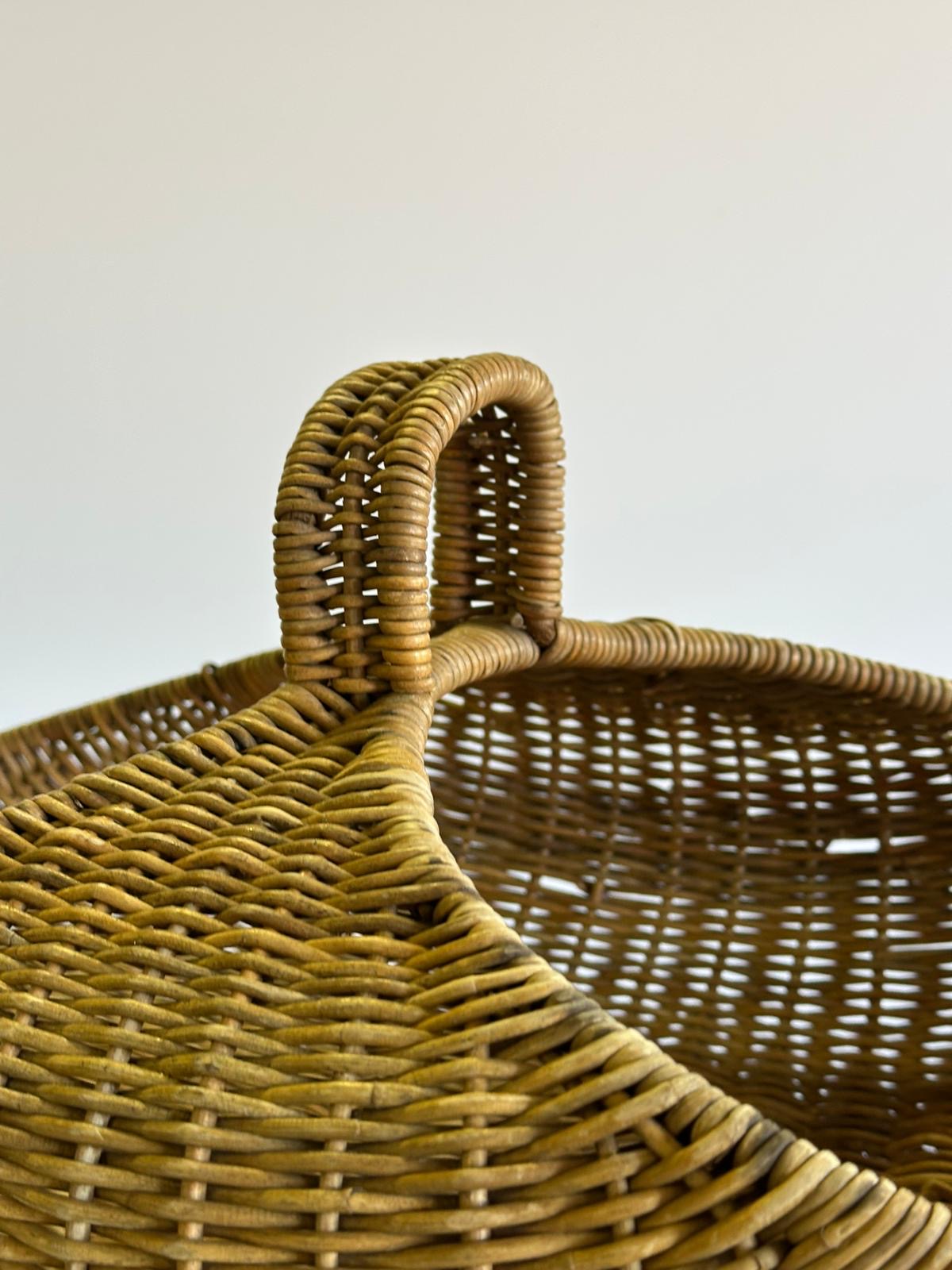 1960s Italian Wicker & Iron Basket