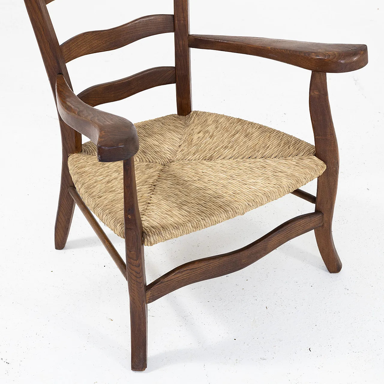 Vintage Italian Timber & Rush Armchair - Two Available
