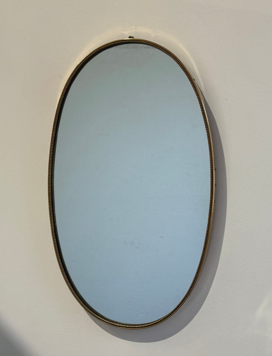 Vintage Italian Oval Brass Mirror with Beading
