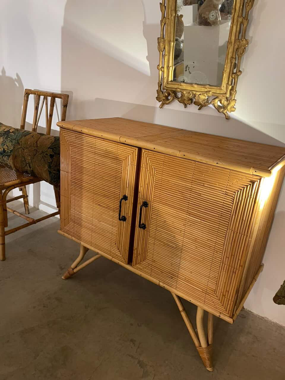 Vintage French Bamboo Cabinet by Audoux Minet