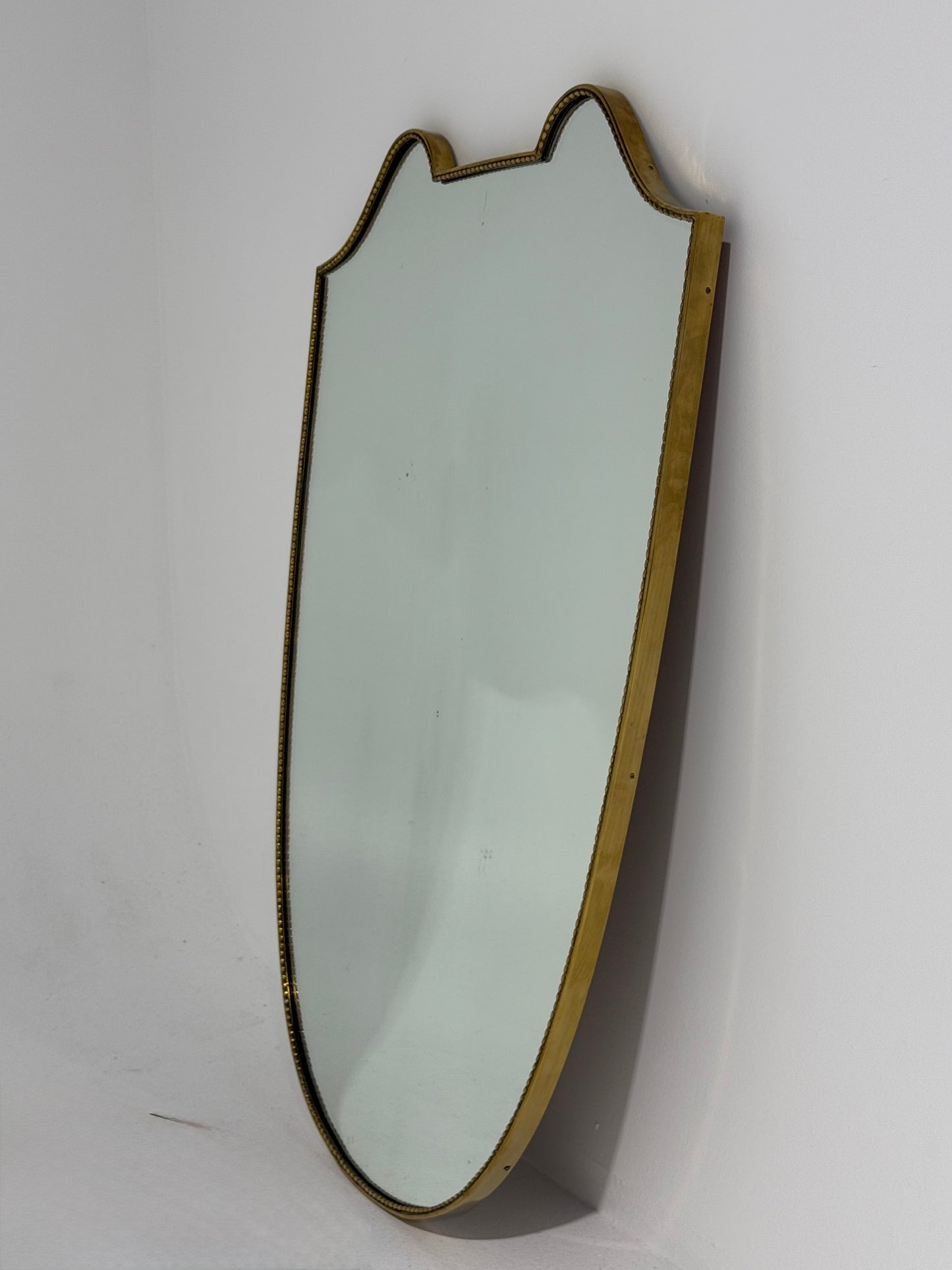 Large Vintage Italian Brass Shield Mirror.