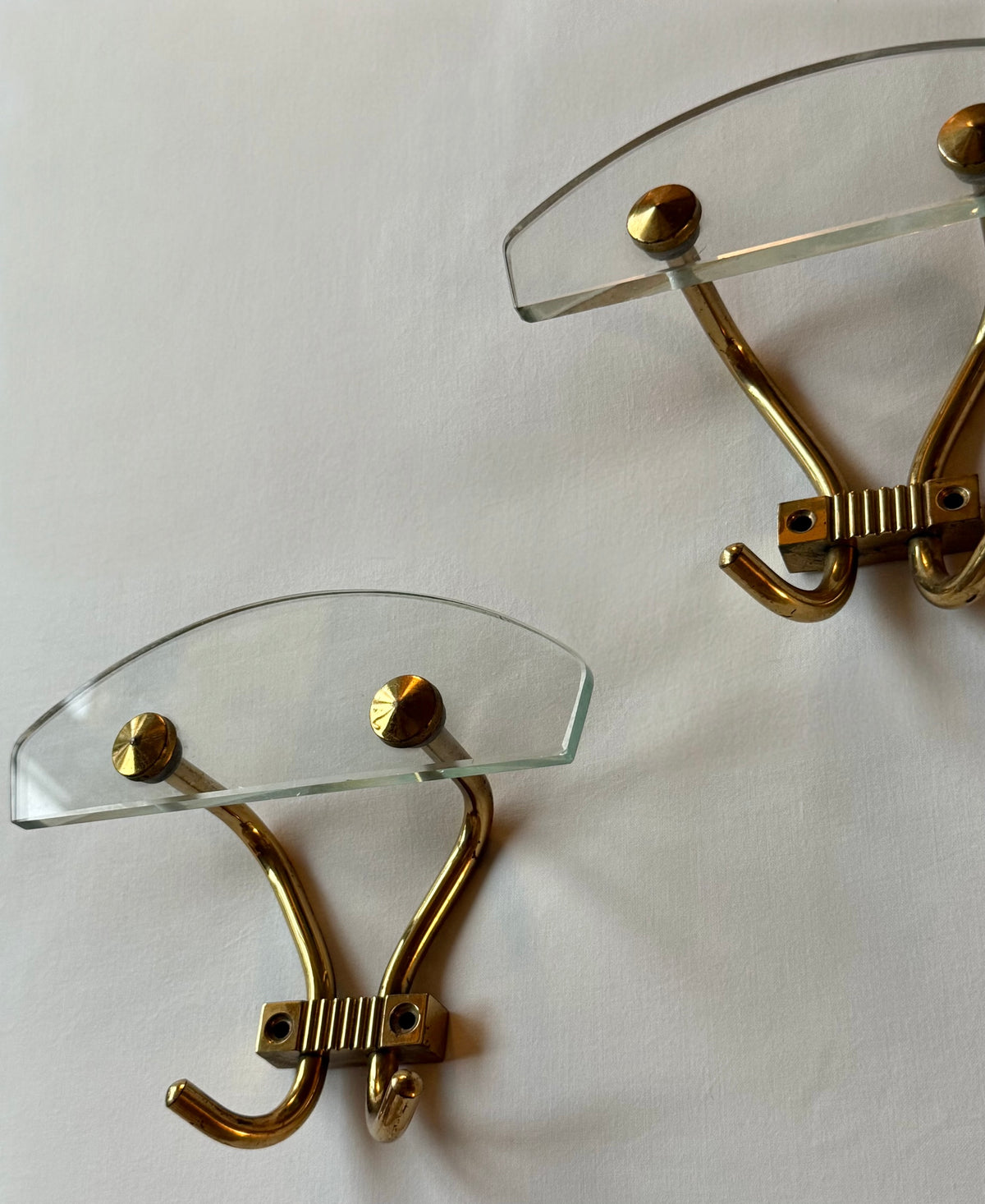 Italian Brass and Glass Coat Hook - Five Available
