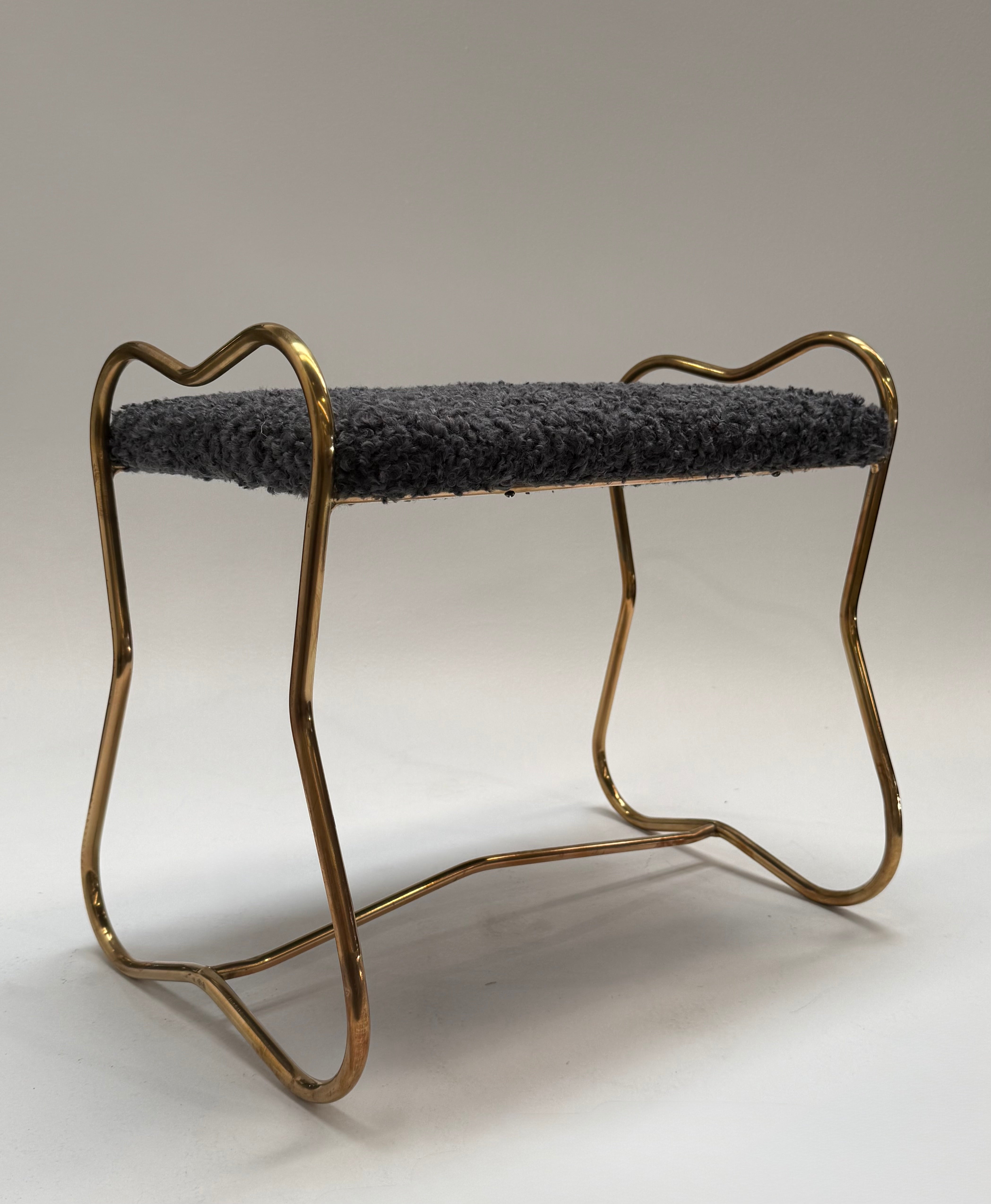 Italian Brass Upholstered Stool - Two Available