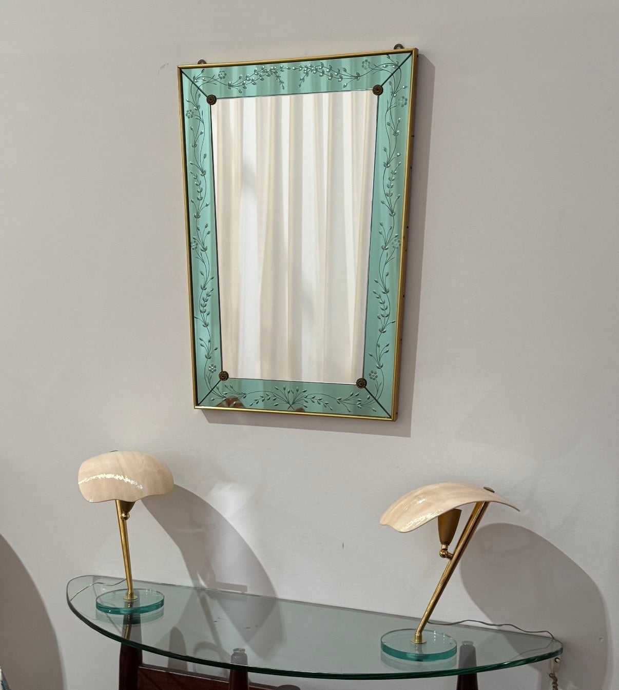 Italian Etched Glass Mirror by Cristal Arte