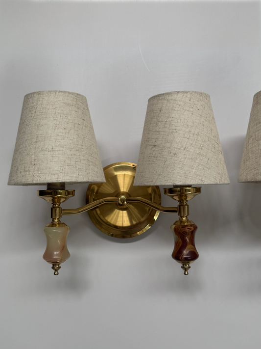 Pair of French Brass & Onyx Wall Lights