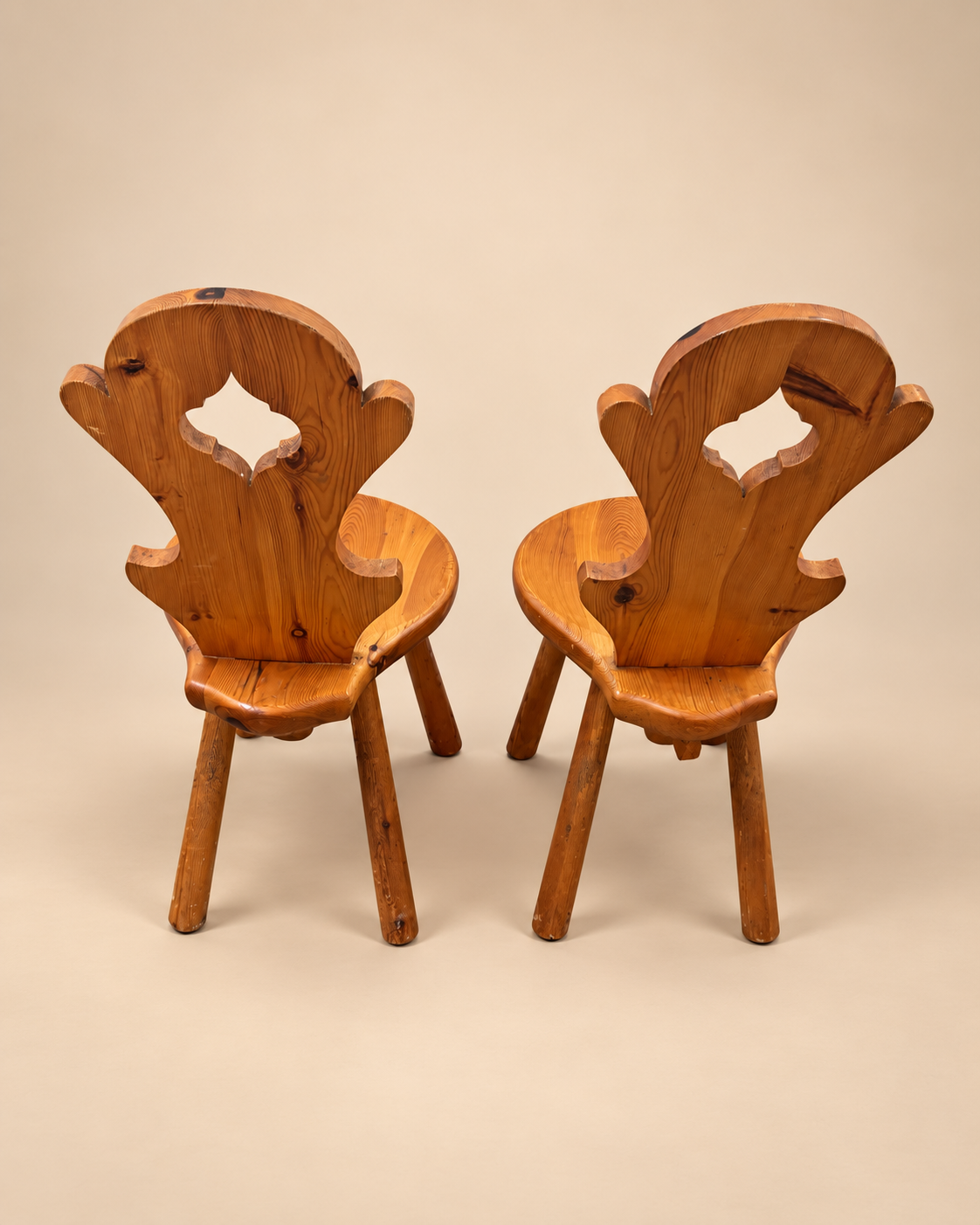 French Brutalist Timber Chair - Two Available