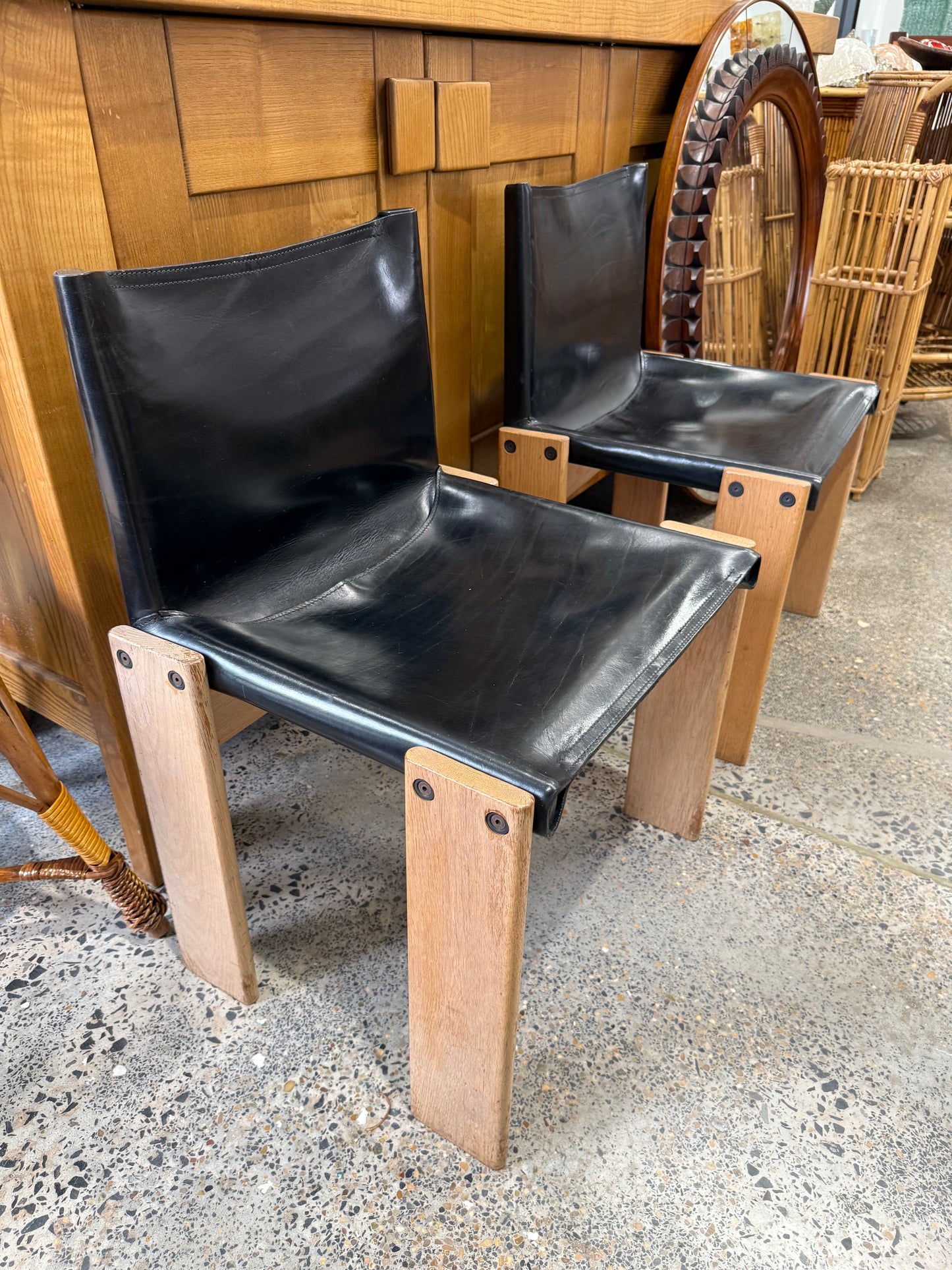 Afra & Tobia Scarpa Black Leather Monk Chair - Six Available