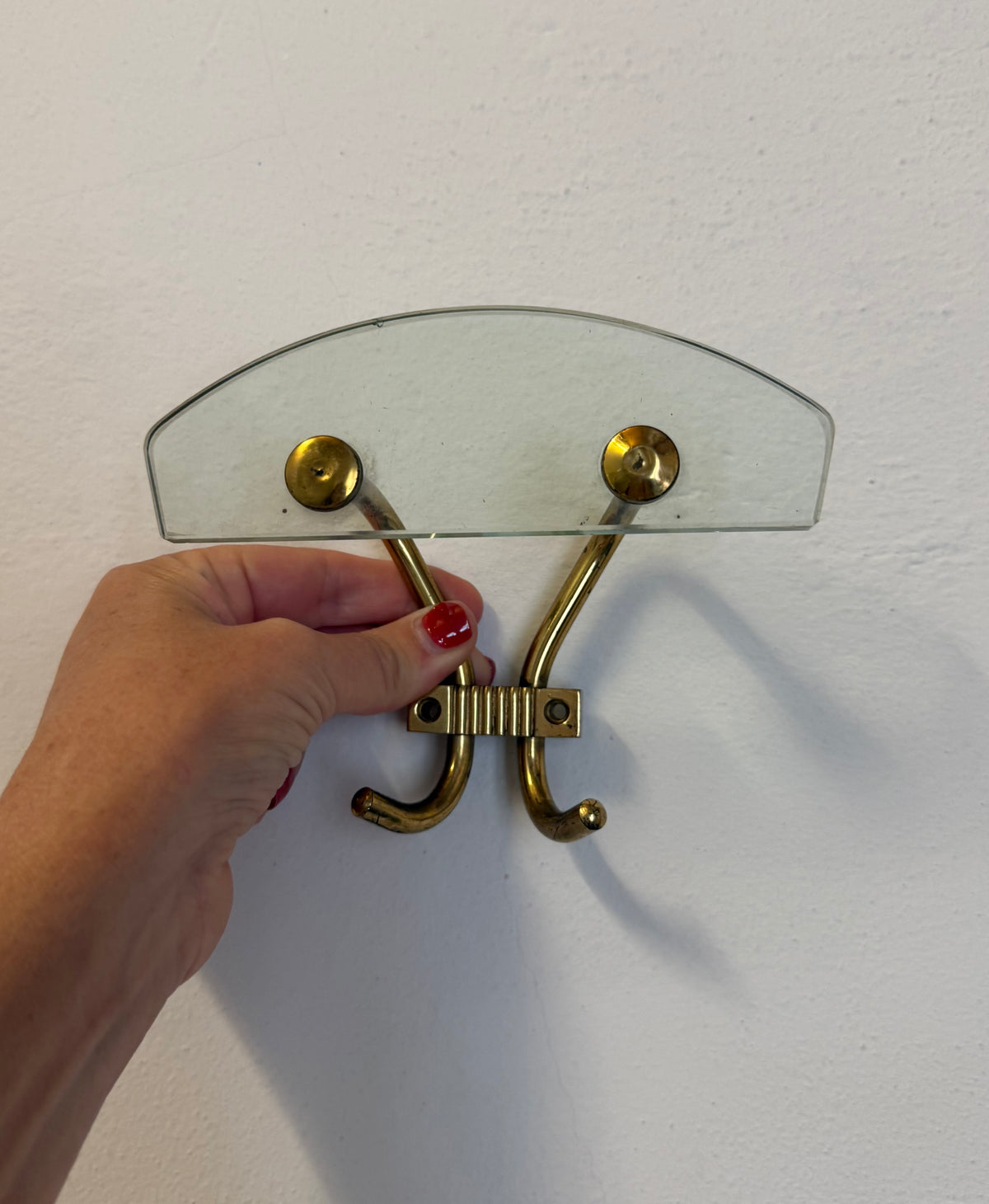 Italian Brass and Glass Coat Hook - Five Available