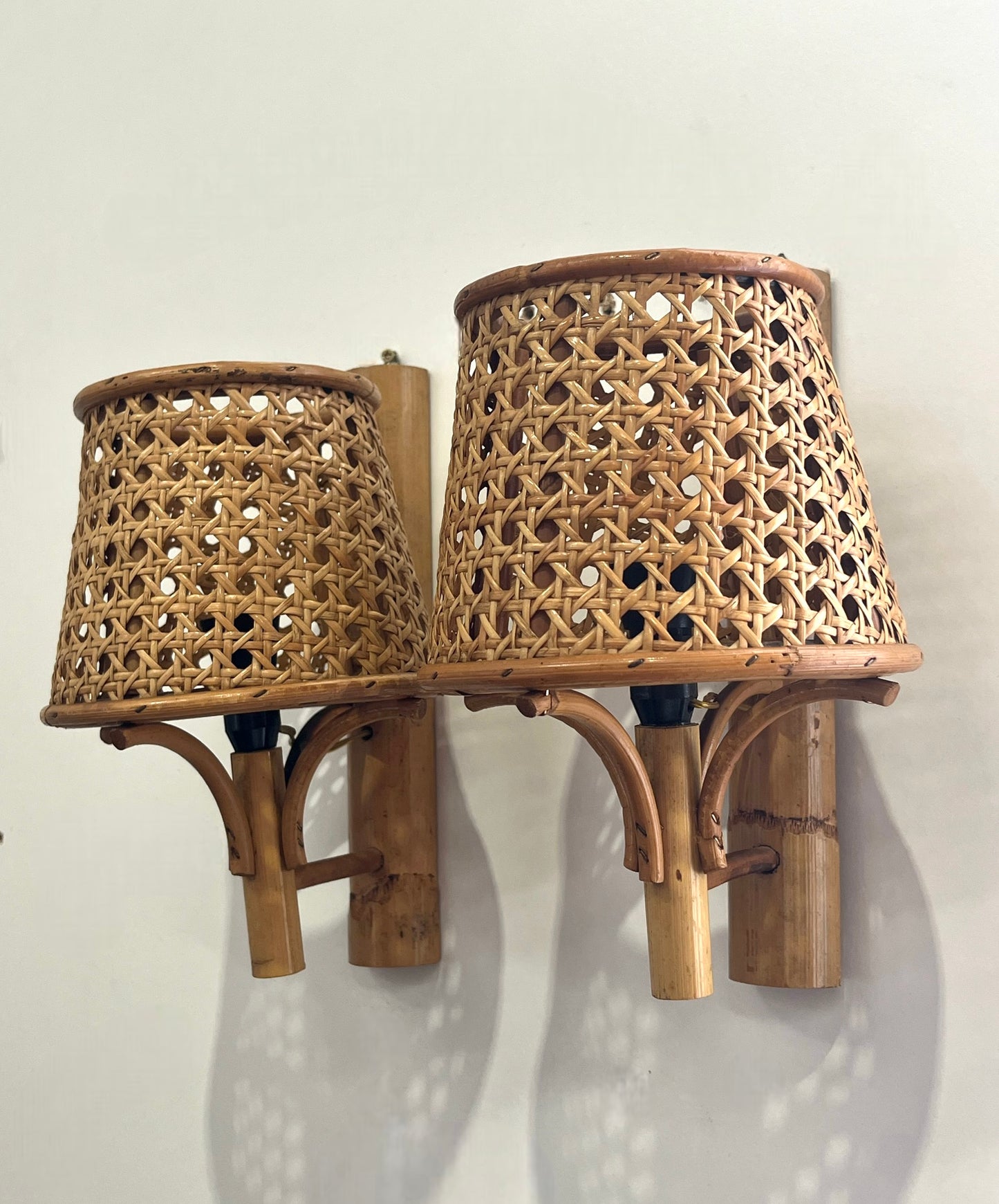 Pair of French Rattan Wall Lights