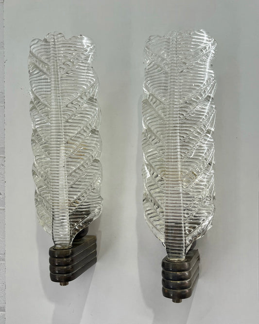 Pair of Murano Glass Leaf Wall Lights by Barovier