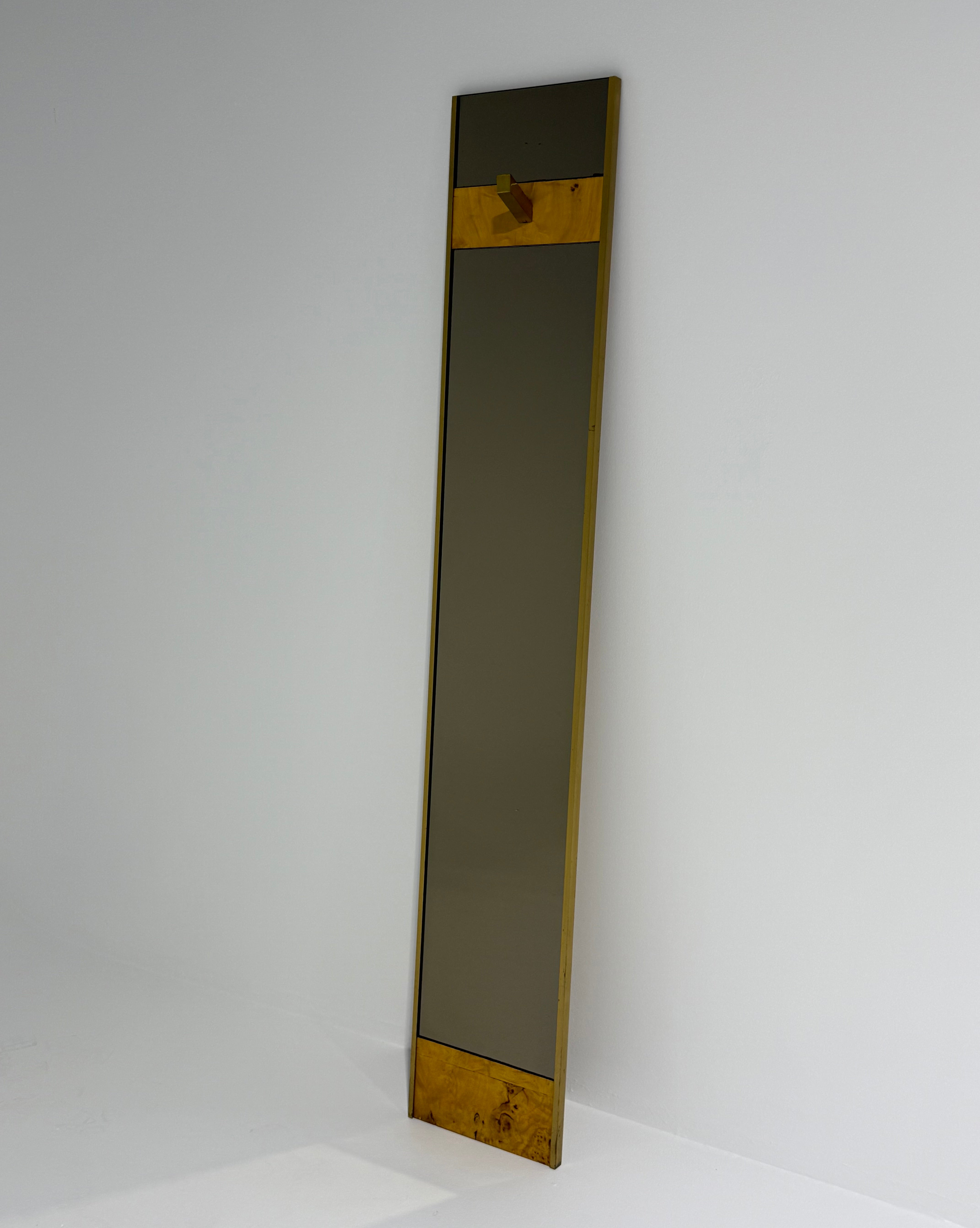 Vintage Burl & Brass Mirrored Coat Rack - Two Available