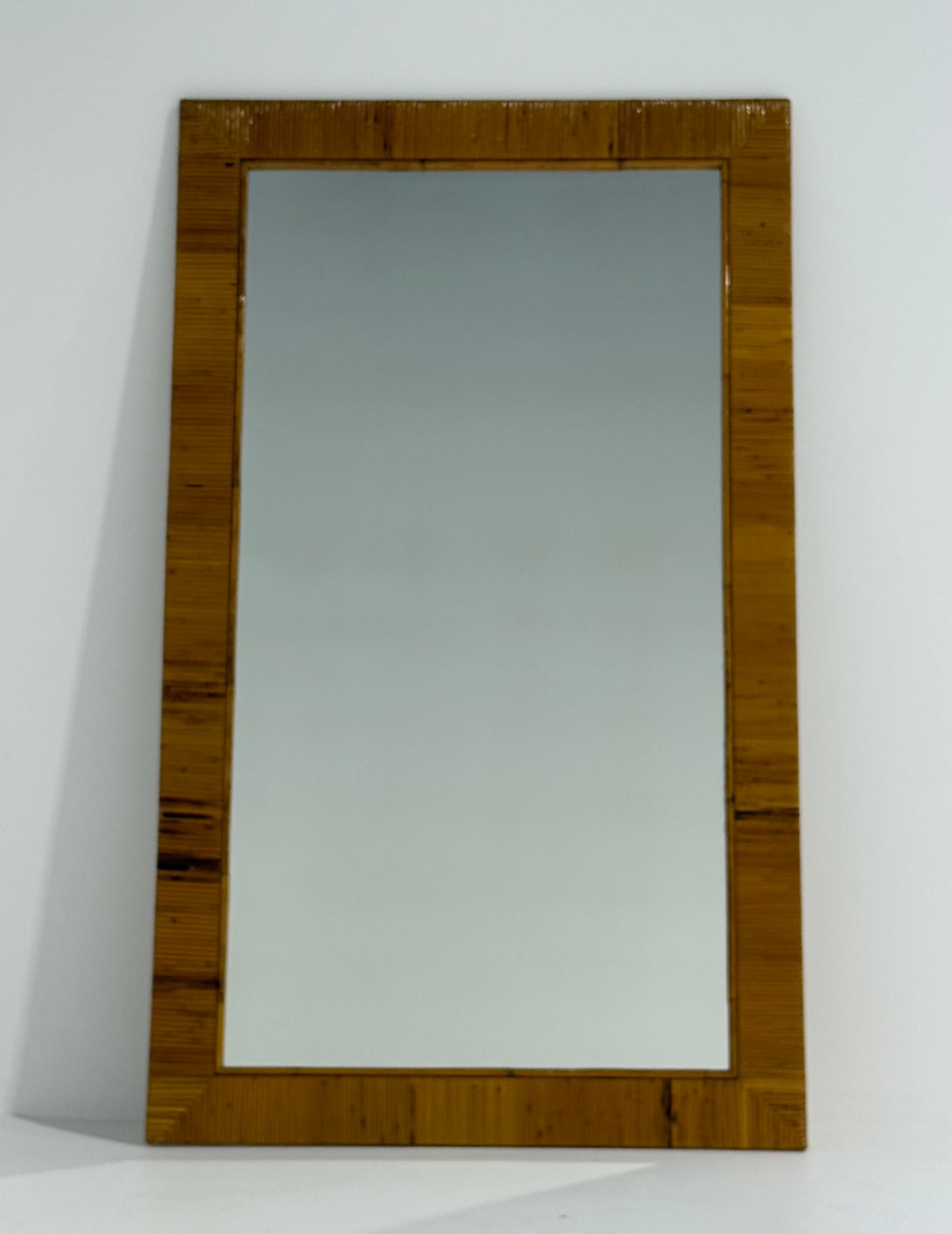 Full Length Vintage Pencil Reed Style Rattan Mirror