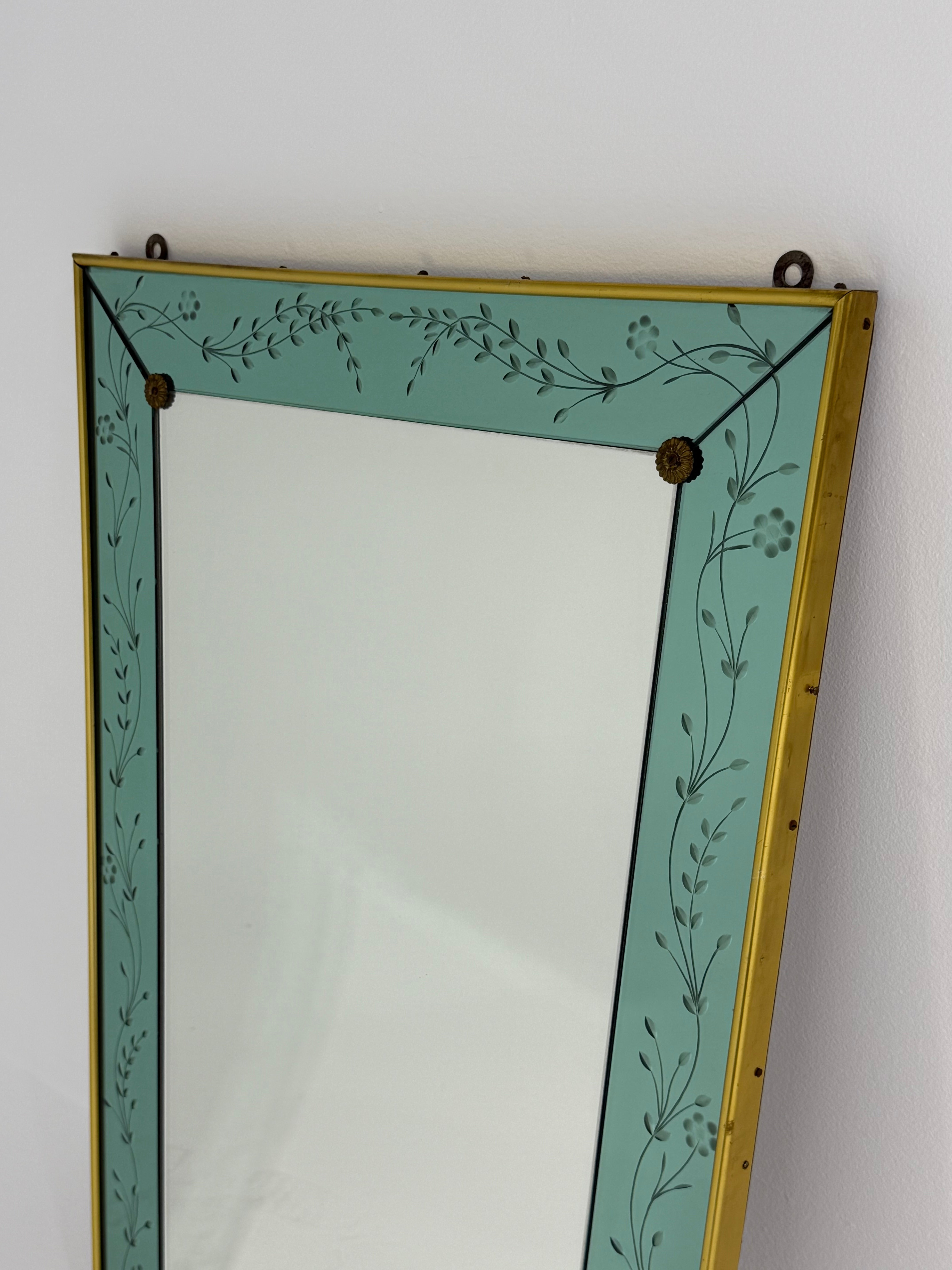Italian Etched Glass Mirror by Cristal Arte