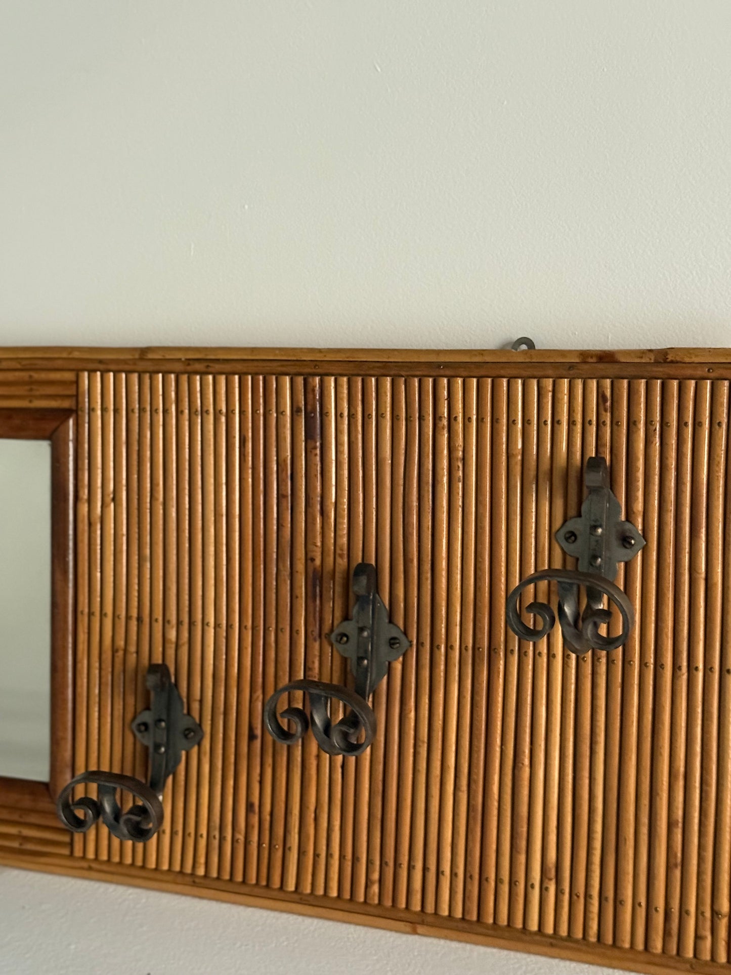 Vintage French Bamboo Mirrored Coat Rack