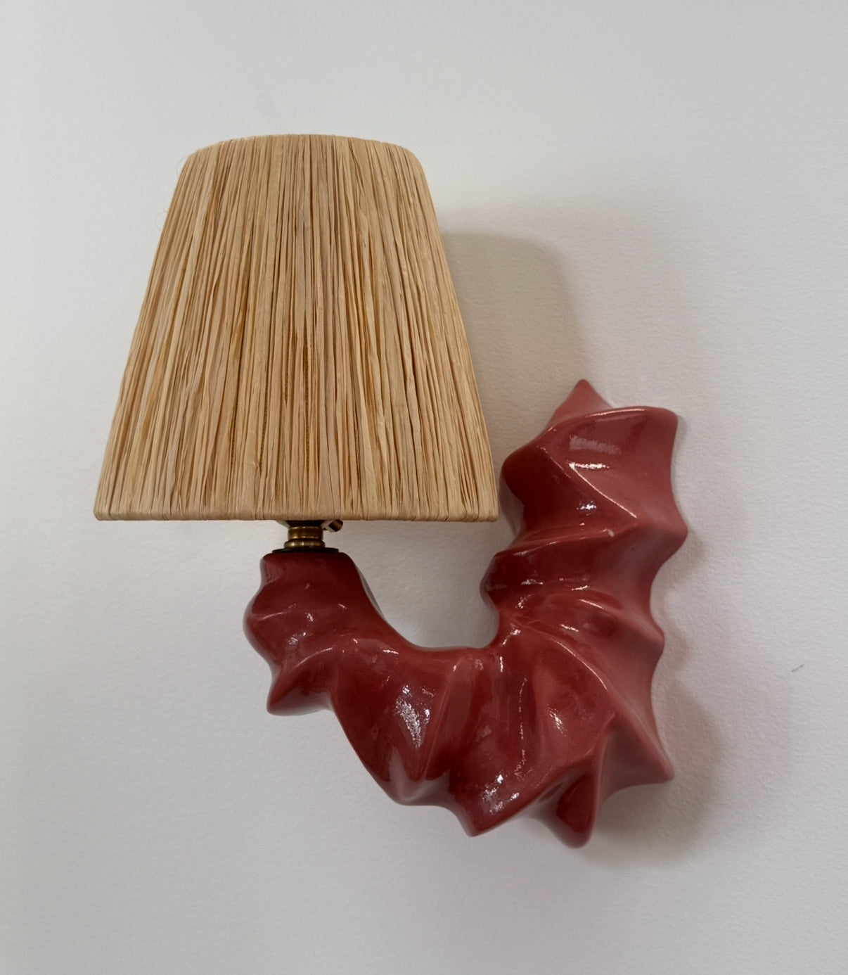 Pair of ARCO Ceramic & Raffia Wall Lights - Bordeaux Red