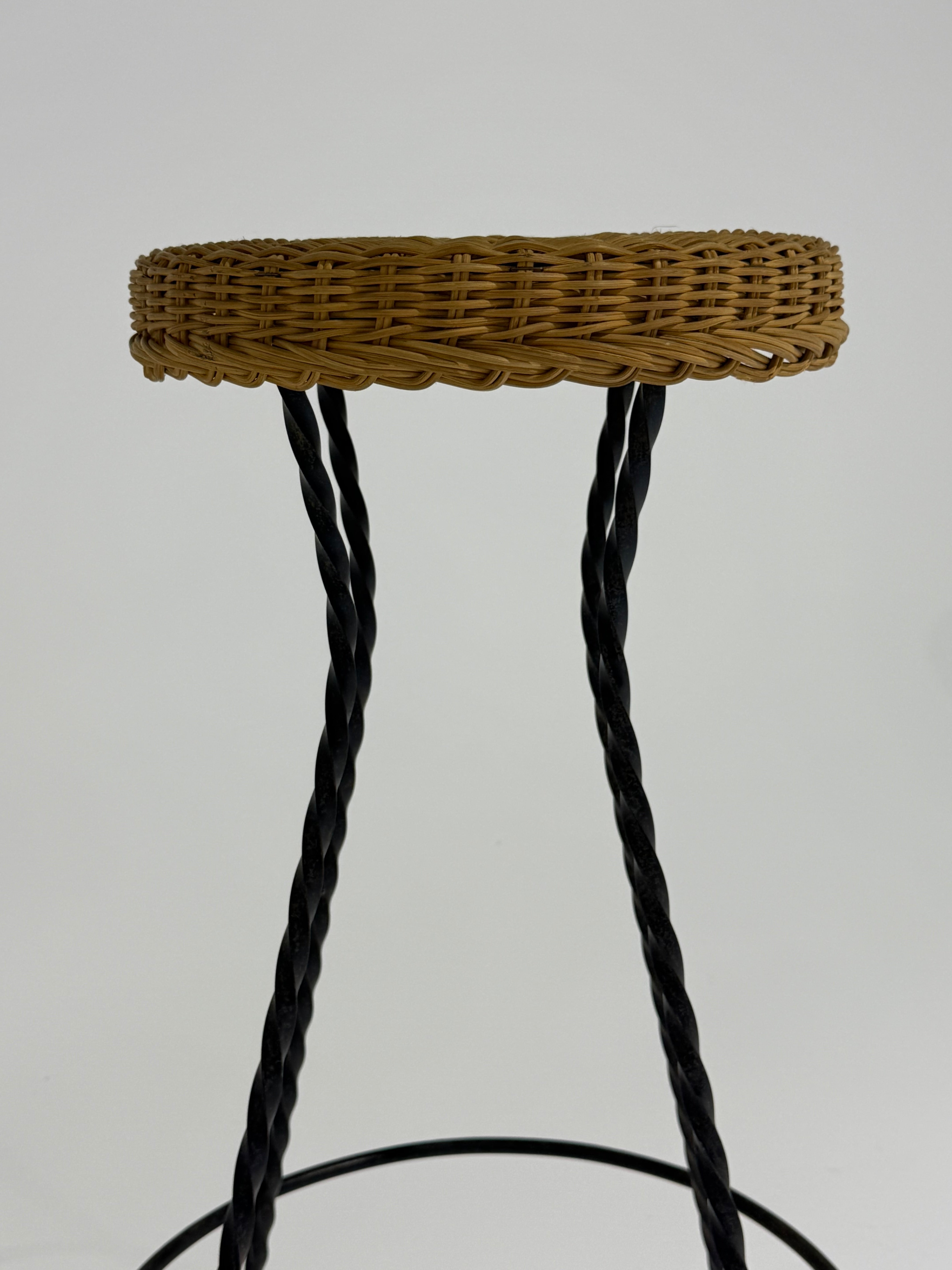French Wicker & Iron Bar Stool by Bonacina - Three Available