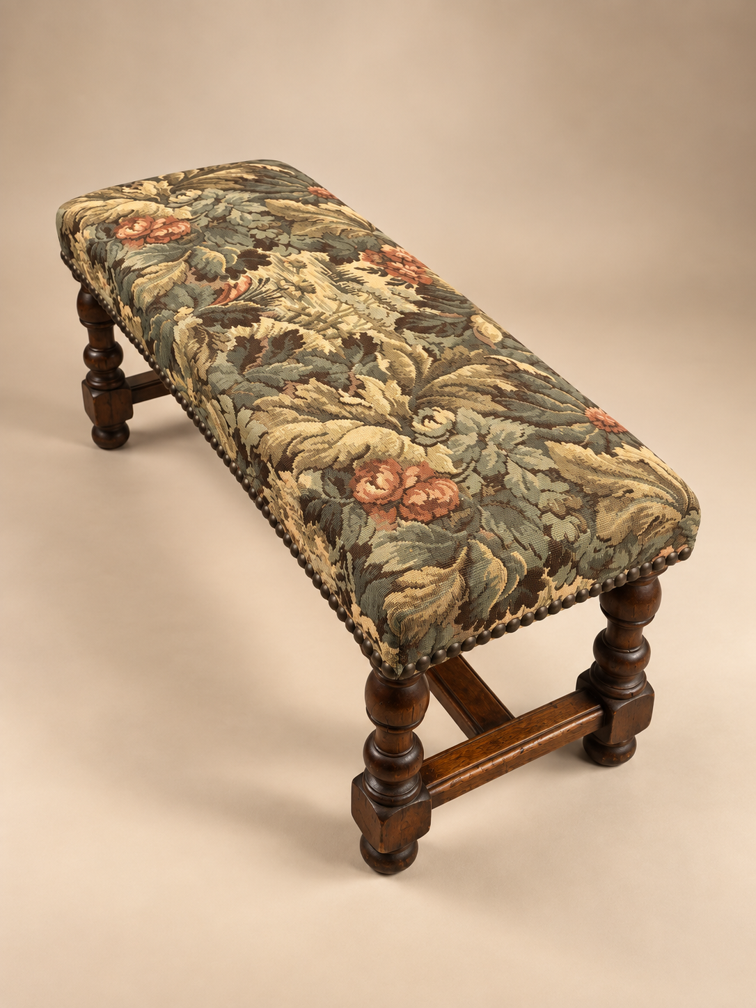 Vintage French Oak Tapestry Bench