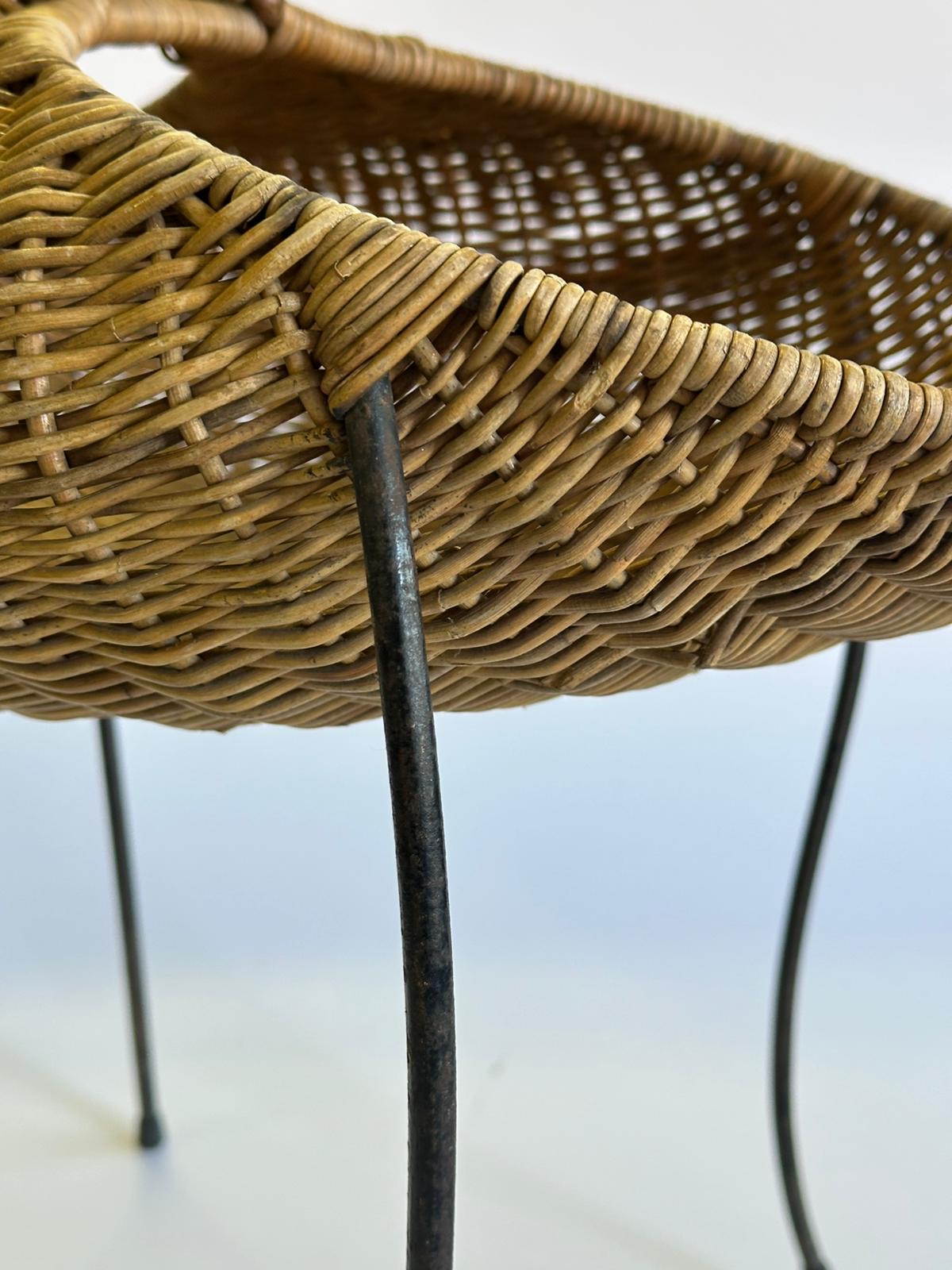 1960s Italian Wicker & Iron Basket